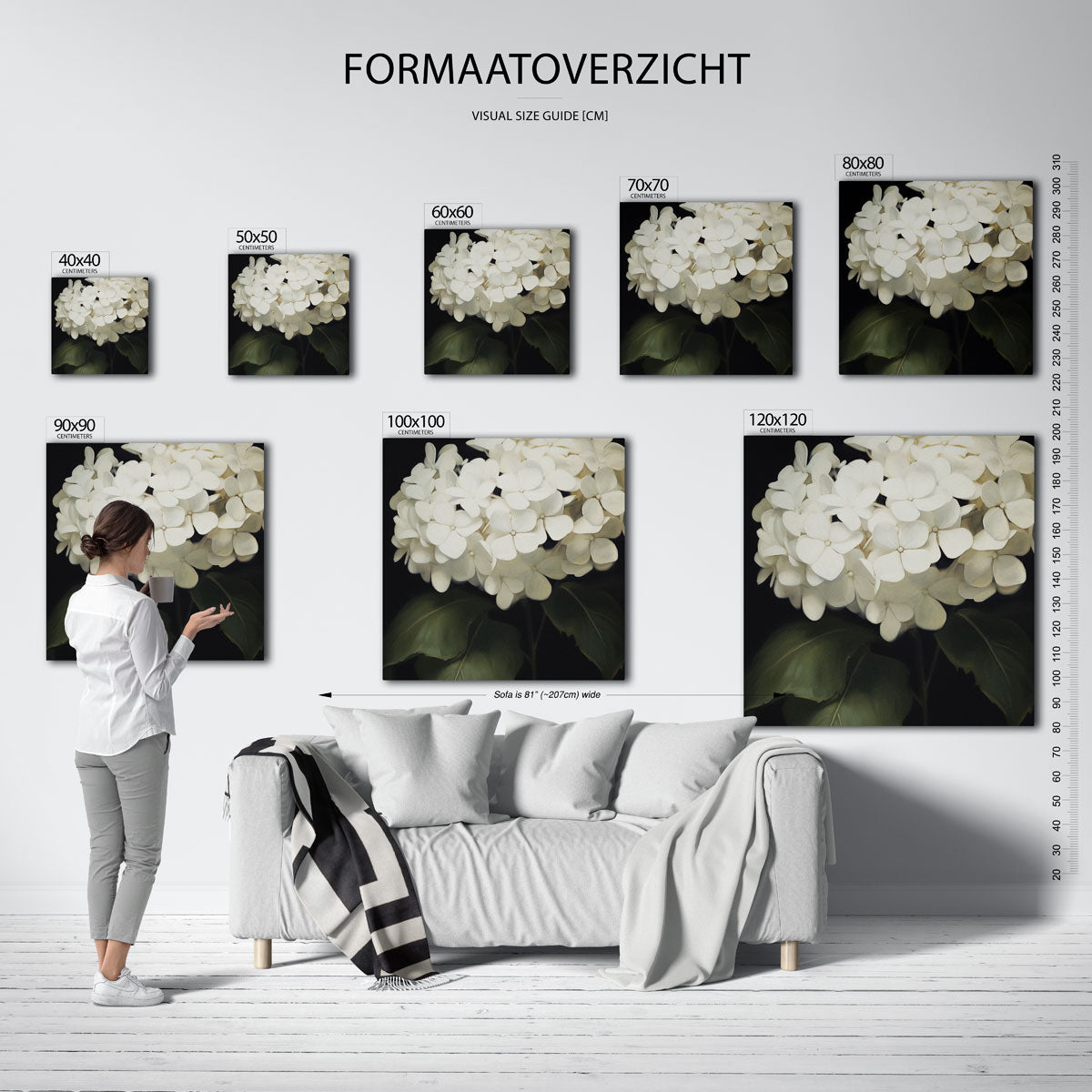 Witte bloemen – vierkante muurposter met vintage uitstraling
