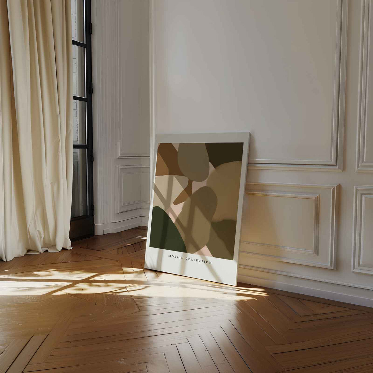 Aardse Abstracte Mozaïek – kunstwerk met zwarte baklijst
