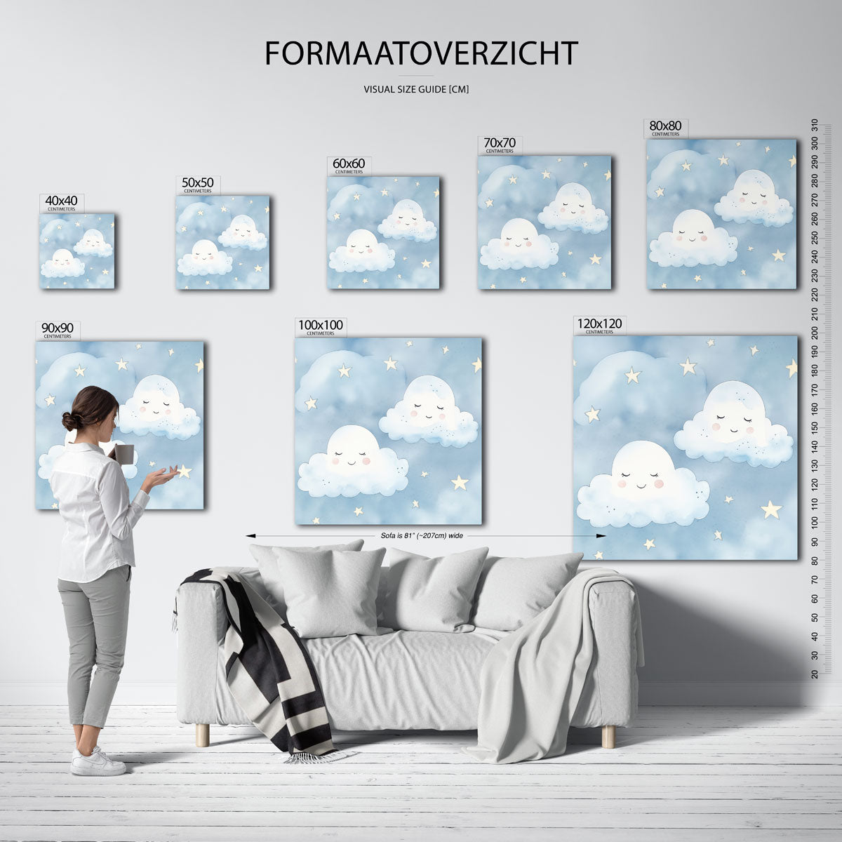 Slapende wolken – vierkante muurposter voor de kinderkamer
