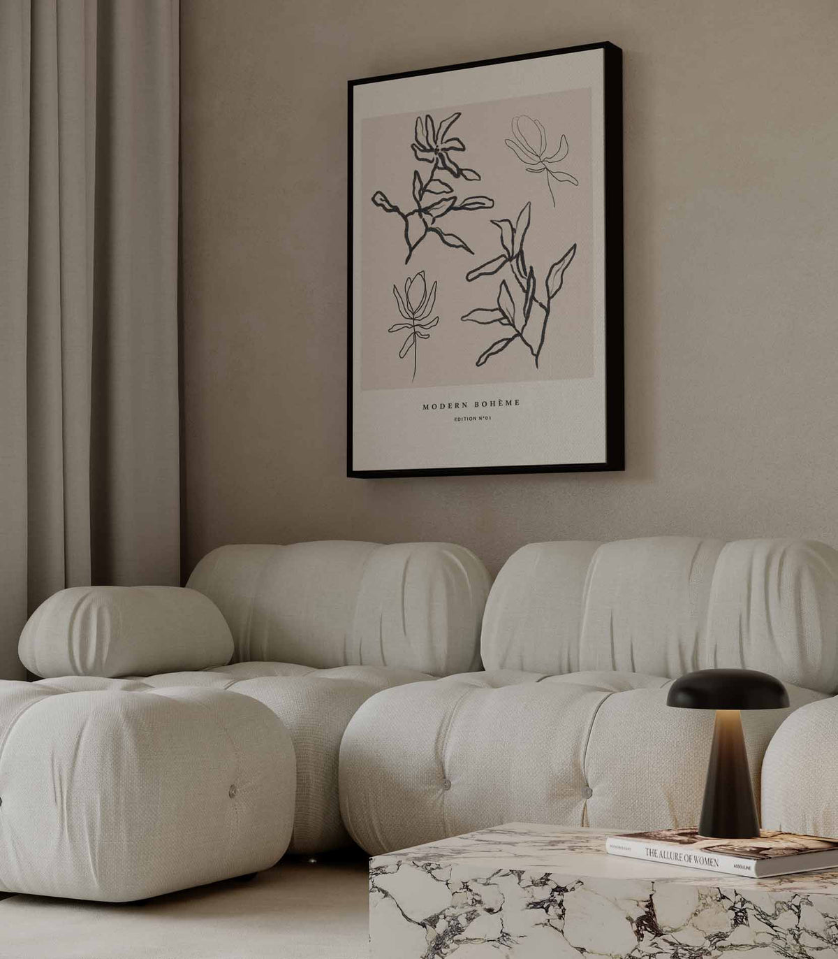 Moderne Boho Lijntekening Bloemen – modern portret kunstwerk van WallArtistic