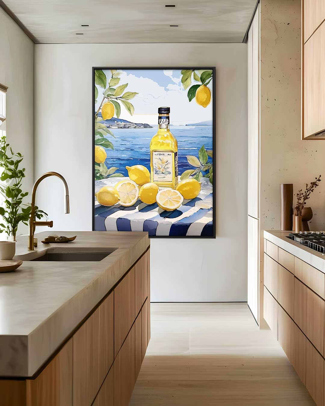 Zonnige Citroen aan Zee – staand kunstwerk voor modern interieur
