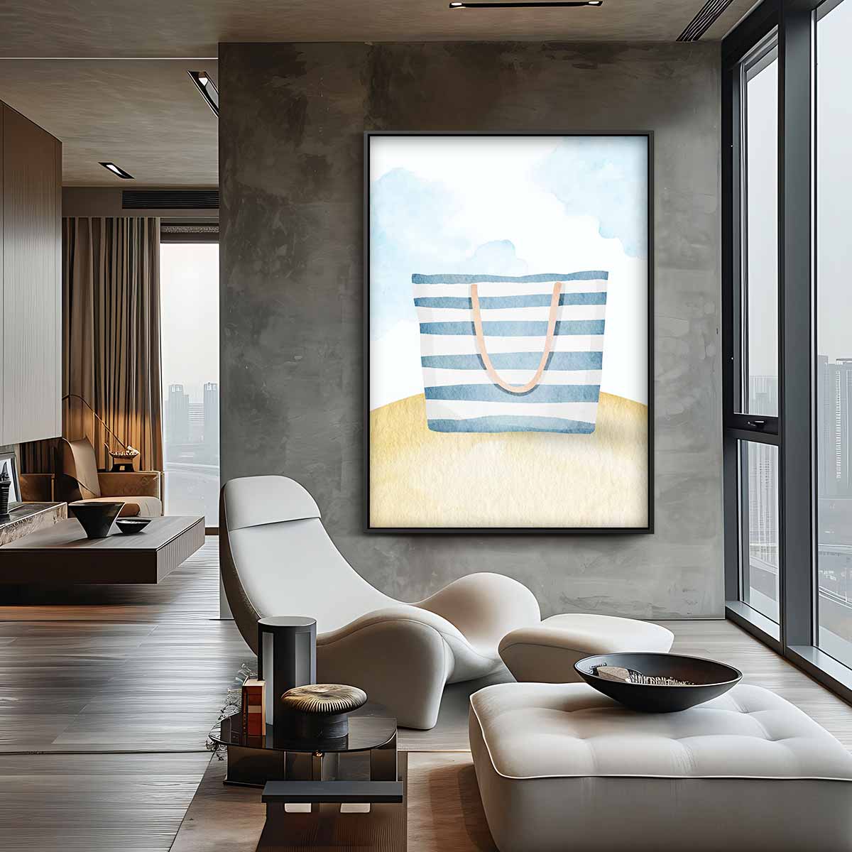 Strandtas Illustratie – canvas wanddecoratie in portret formaat