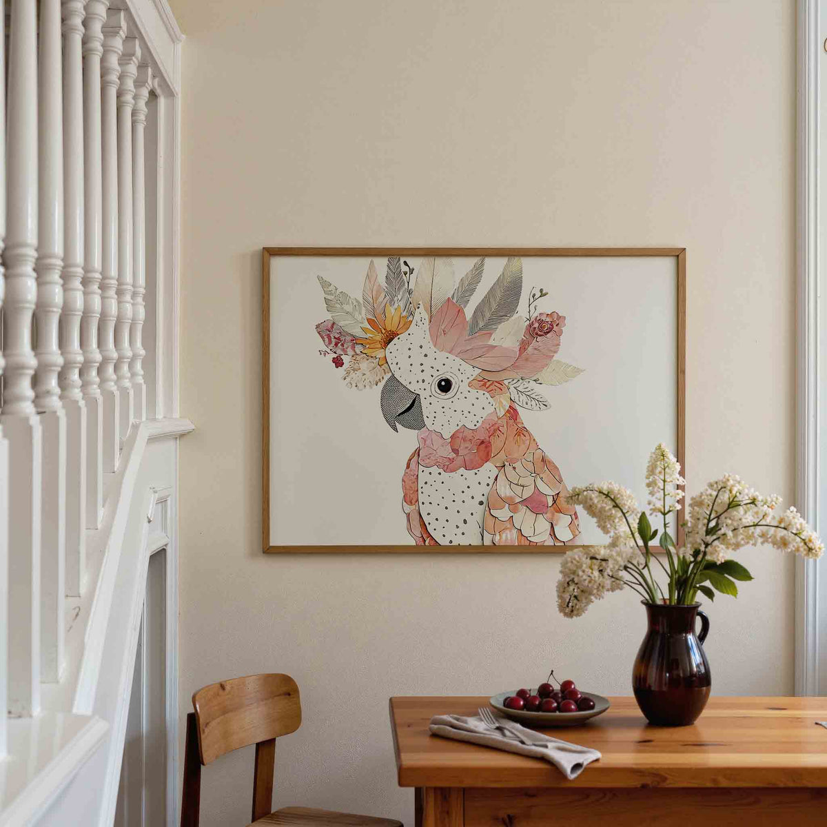 Papegaai met bloemen – dieren poster in liggend formaat