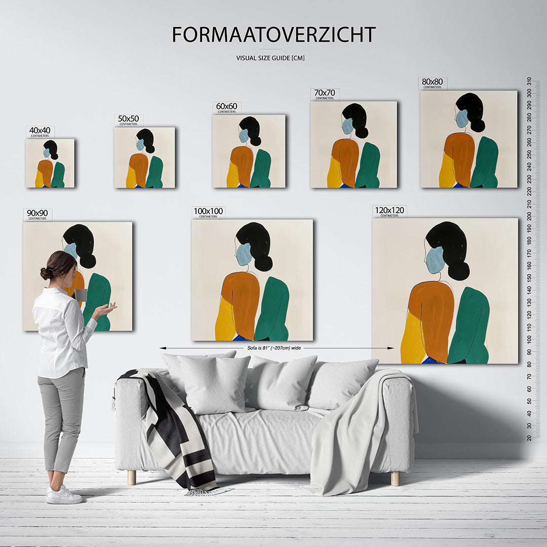 Gestileerde figuren kunstwerk – materiaalweergave – dit werk toont gestileerde figuren met vloeiende lijnen en contrasterende