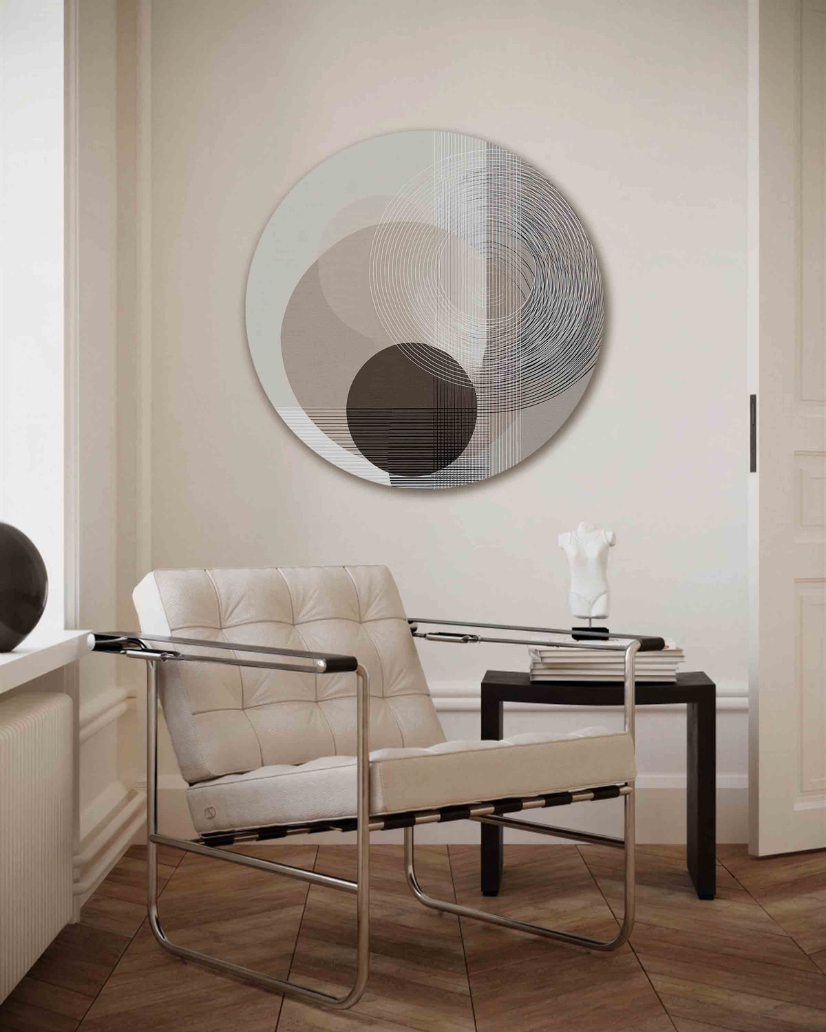 Grafische cirkels – abstracte muurcirkel als ronde wanddecoratie