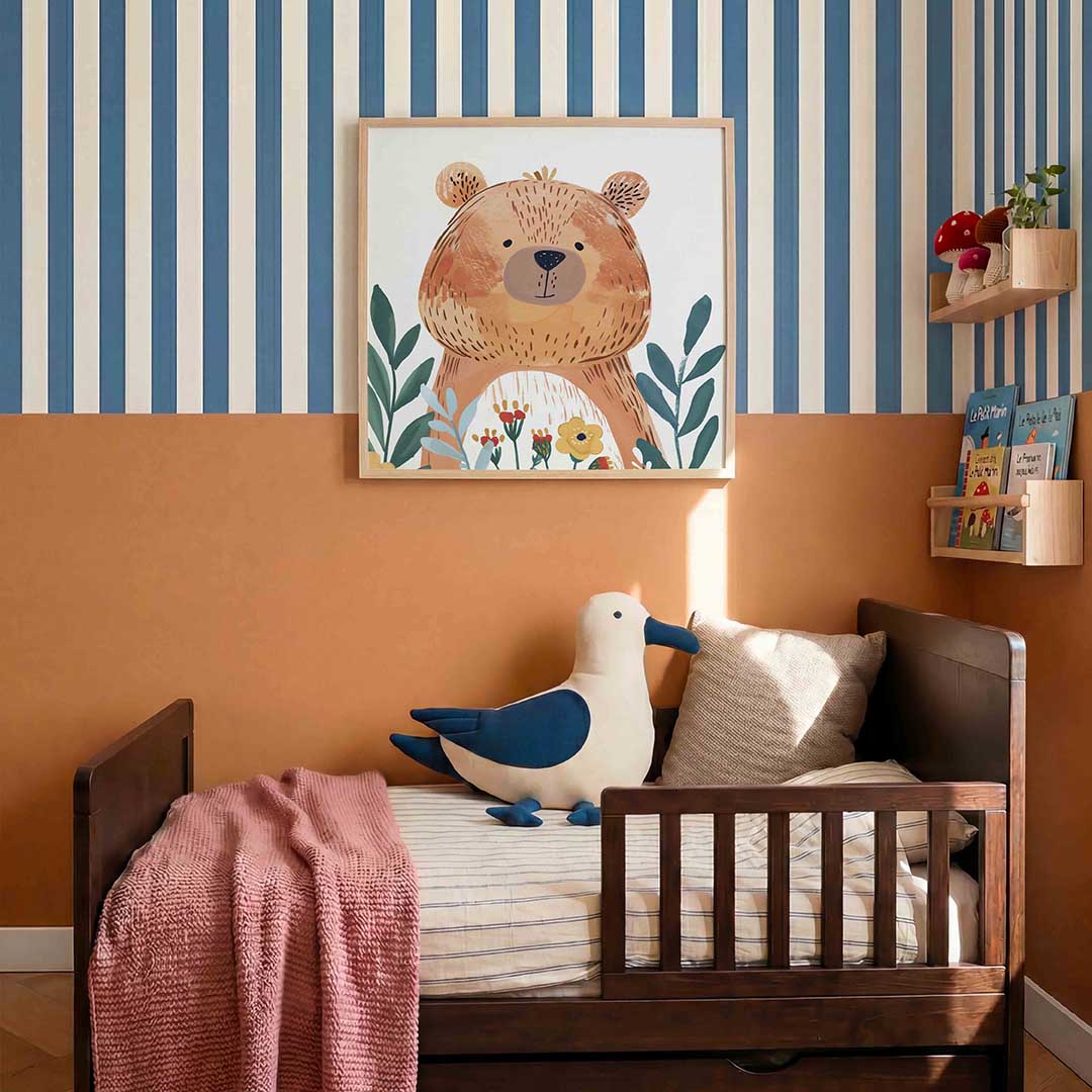 Beer met bloemen – kids poster in vierkant formaat