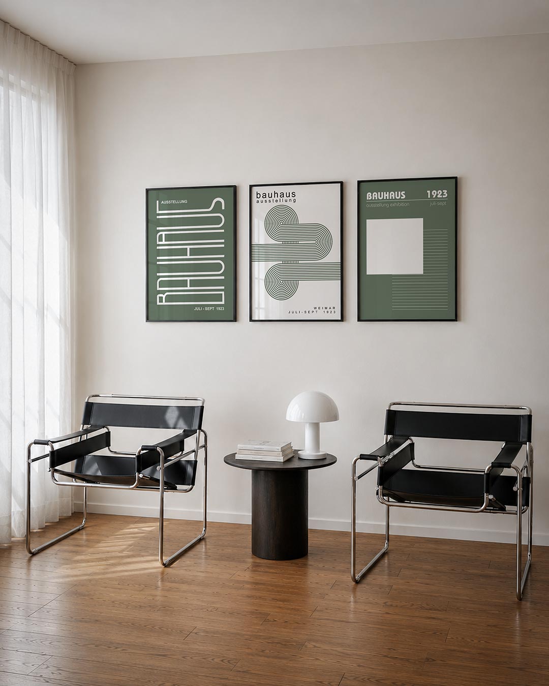 Lijnen en vormen posterset – tweede productweergave – deze posterset in drie delen toont een spel van witte lijnen op een