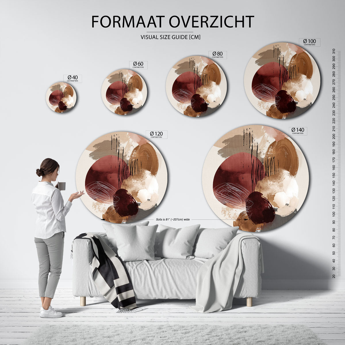 Abstracte vormen – ronde muurdecoratie met vrouwelijk portret