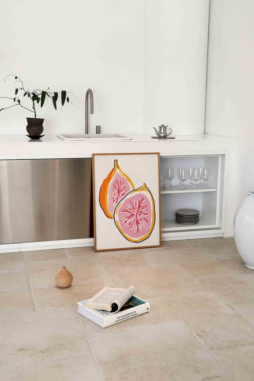Vijgen in oranje en roze – culinaire wandkunst als portret poster
