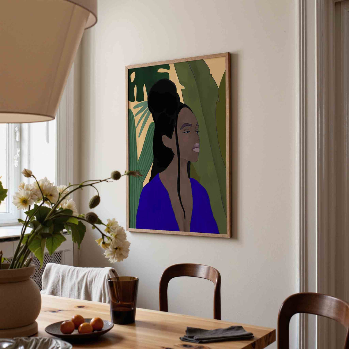 Vrouw met planten – eigentijdse illustratie poster in staand formaat