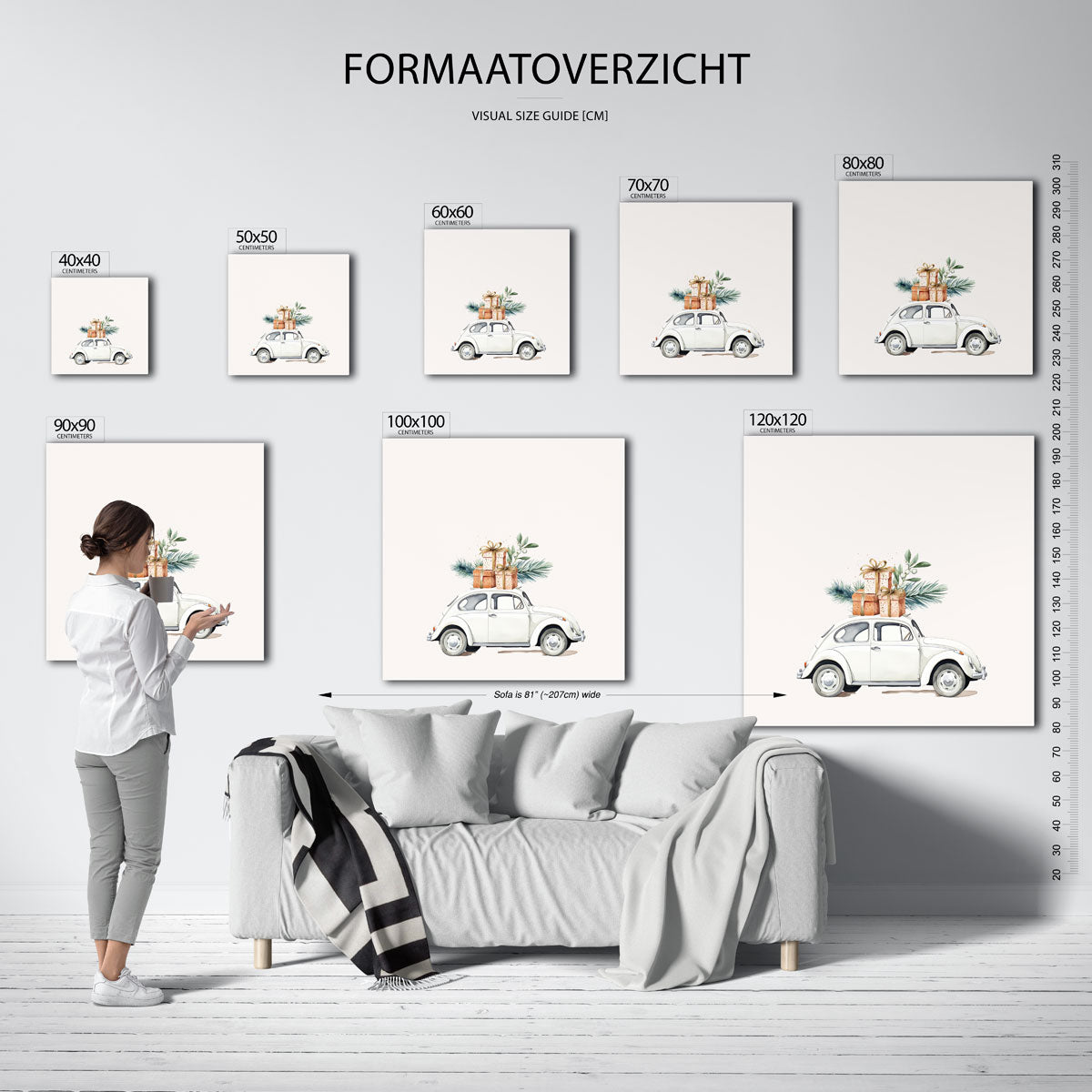 Auto met cadeaus – vierkante muurposter voor kerst