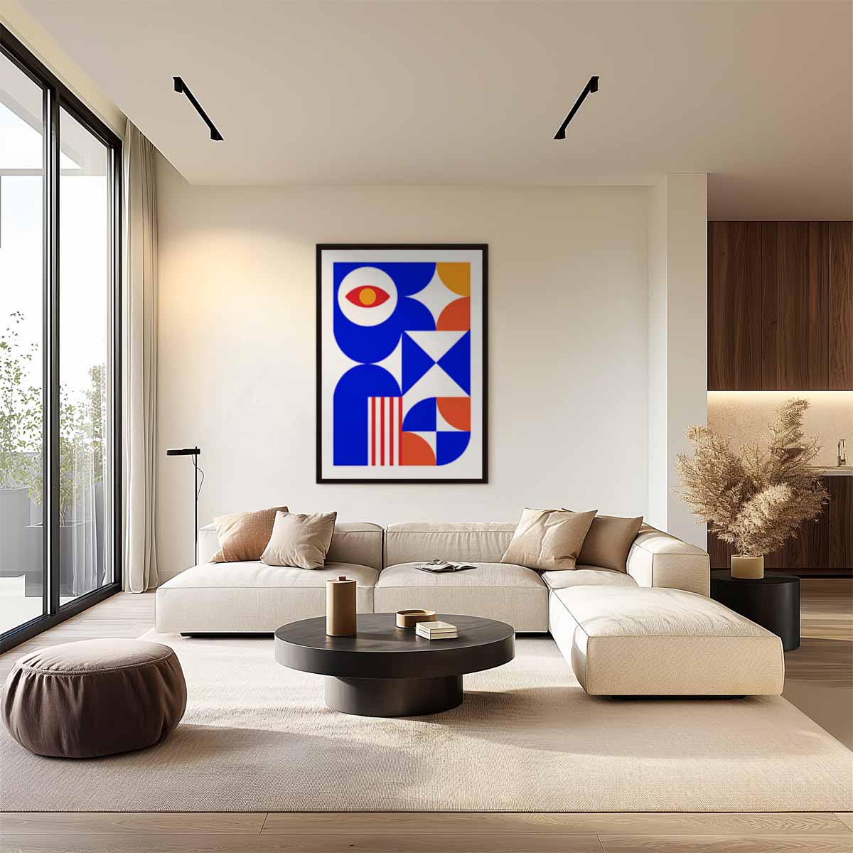 Geometric Vibes in Blauw – staand kunstwerk voor modern interieur
