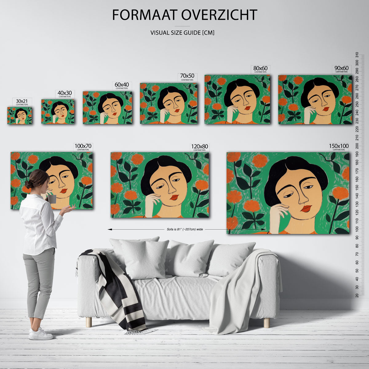 Vrouw met bloemen – liggende muurposter met vrouwelijk portret