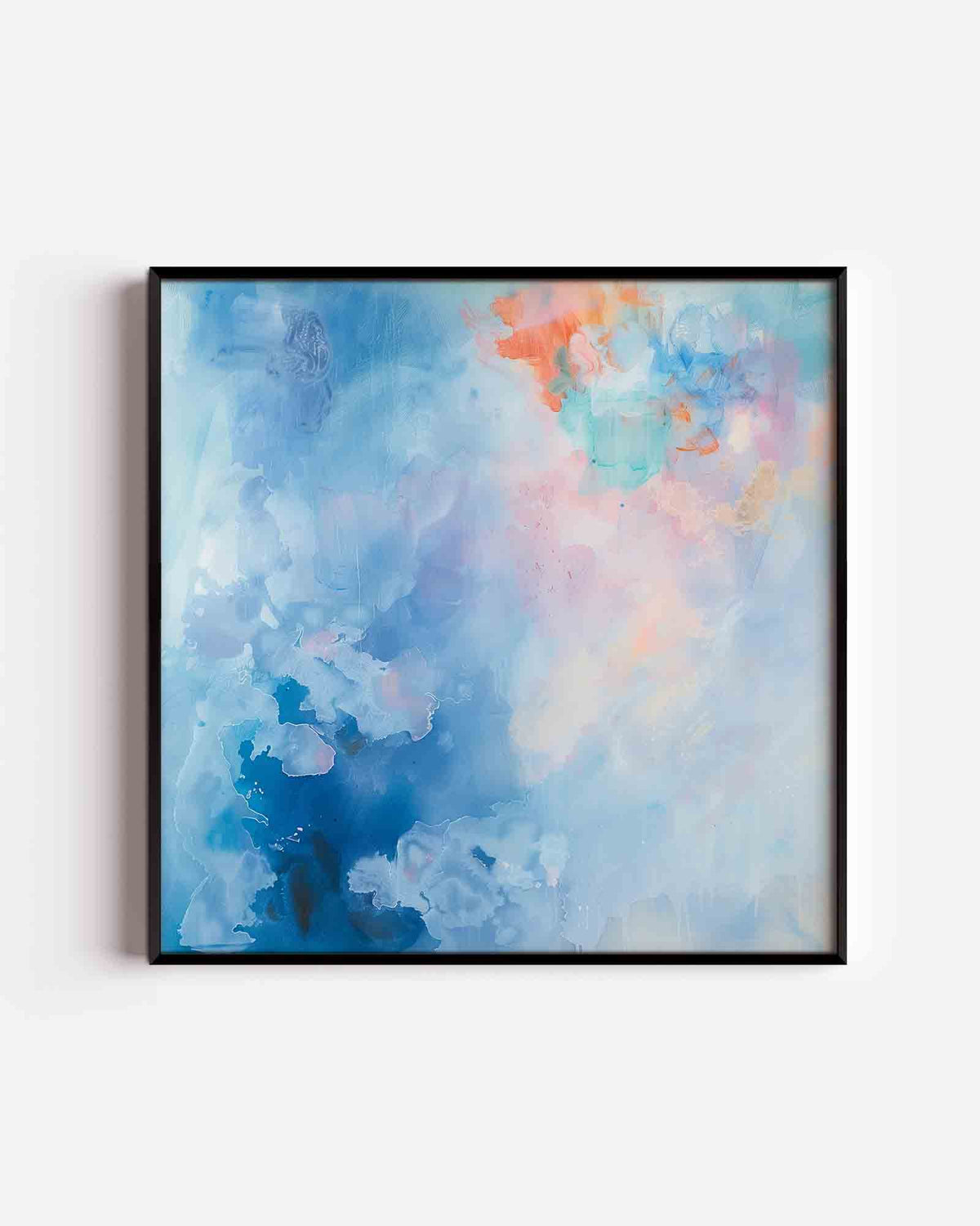 Abstracte blauwe en oranje – vierkante poster met kleur en vormen als wanddecoratie