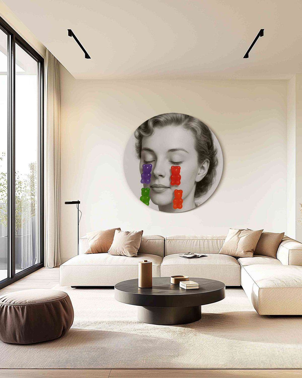 Portret met kleurrijke beren – safari muurcirkel als ronde wanddecoratie