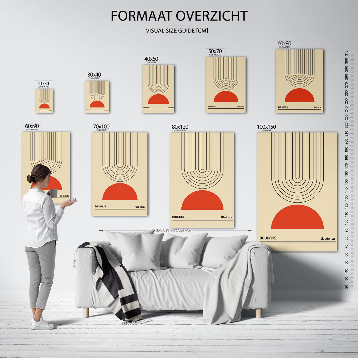 Lijnen en halfrond – geometrische poster in Bauhaus-stijl van WallArtistic