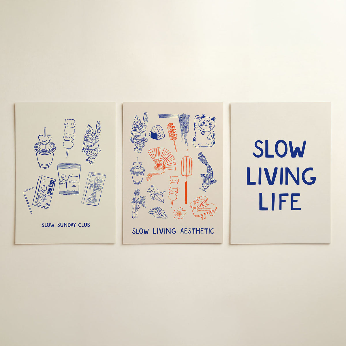 Eten en drinken driedelige posterset in interieur