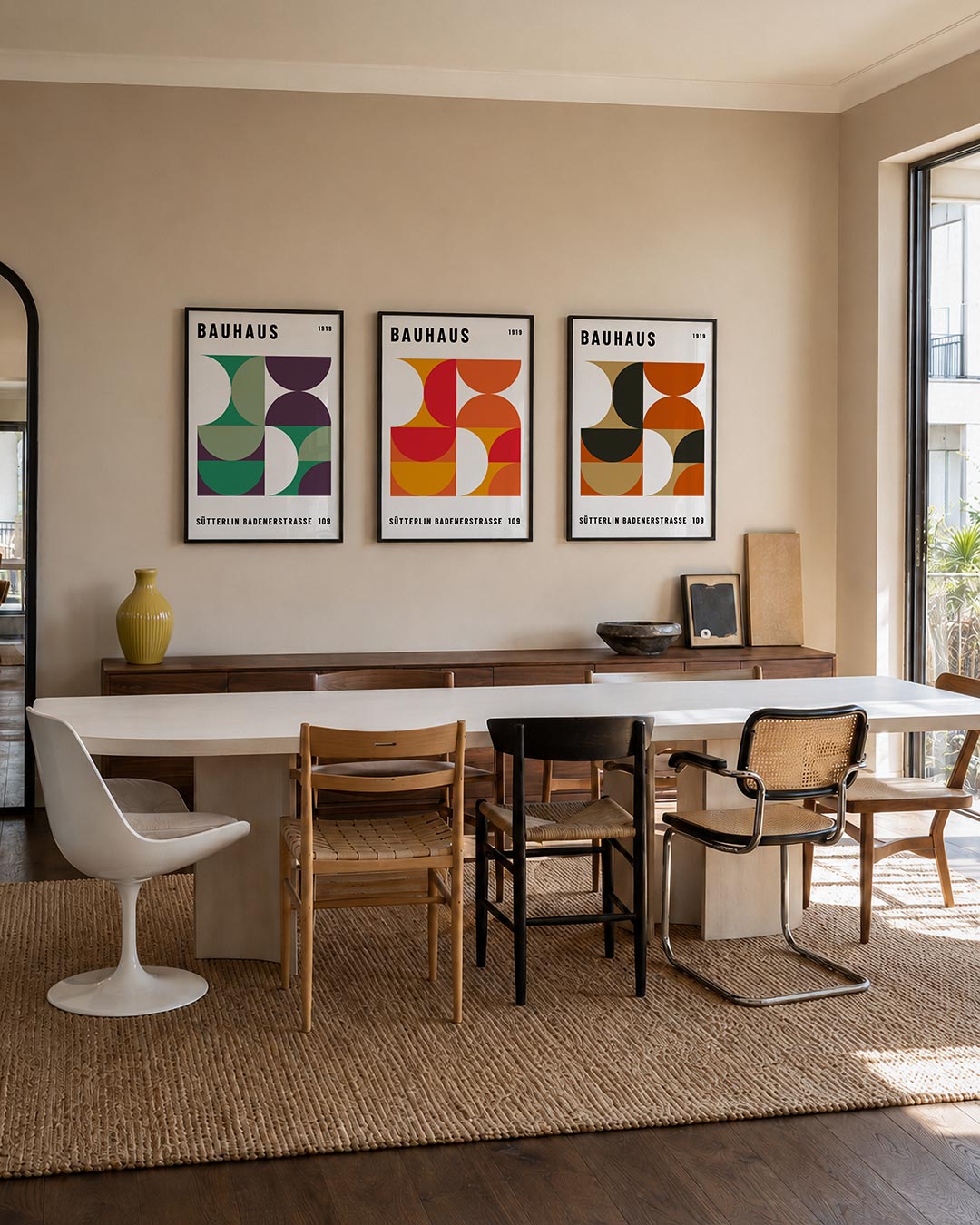 Vormen en vlakken driedelige posterset – deze posterset in drie delen toont een speelse combinatie van halve cirkels en