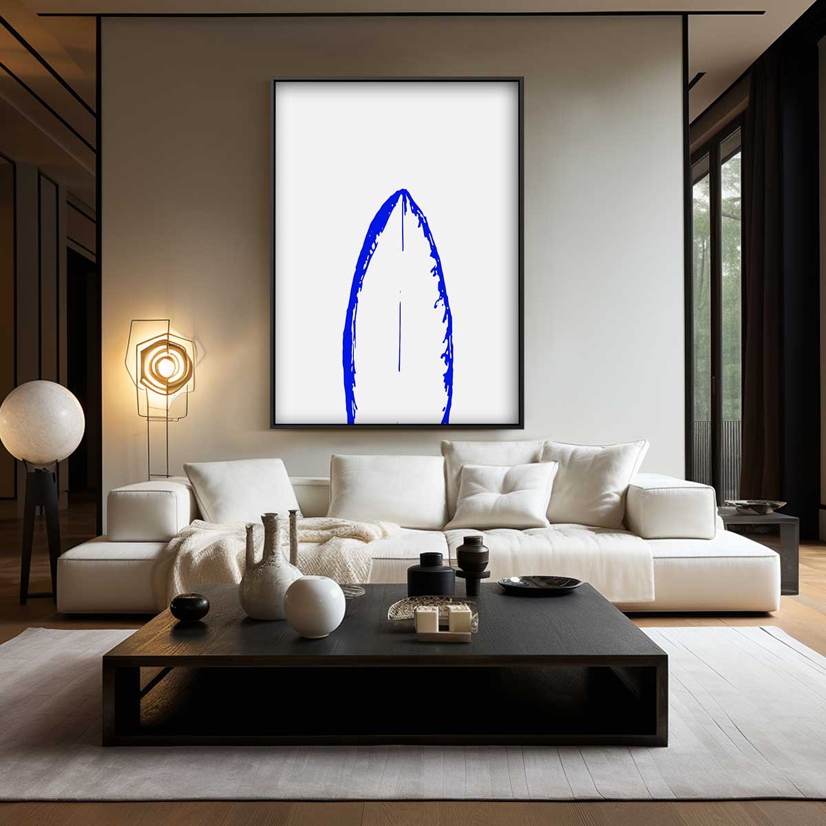 Blauwe Vleugelafdruk – kunstwerk met zwarte baklijst