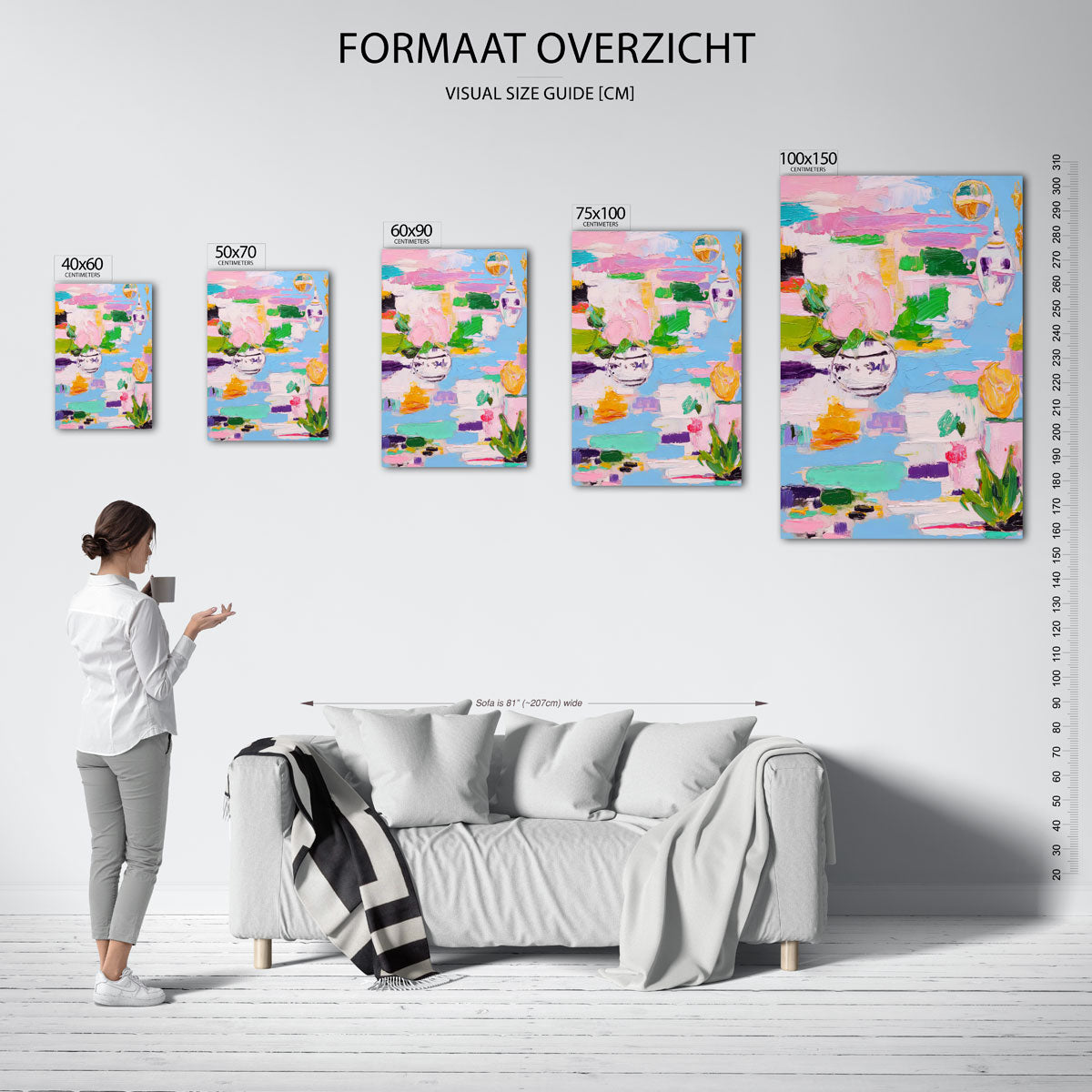 Kleurrijke bloemvormen – moderne staande wandkunst