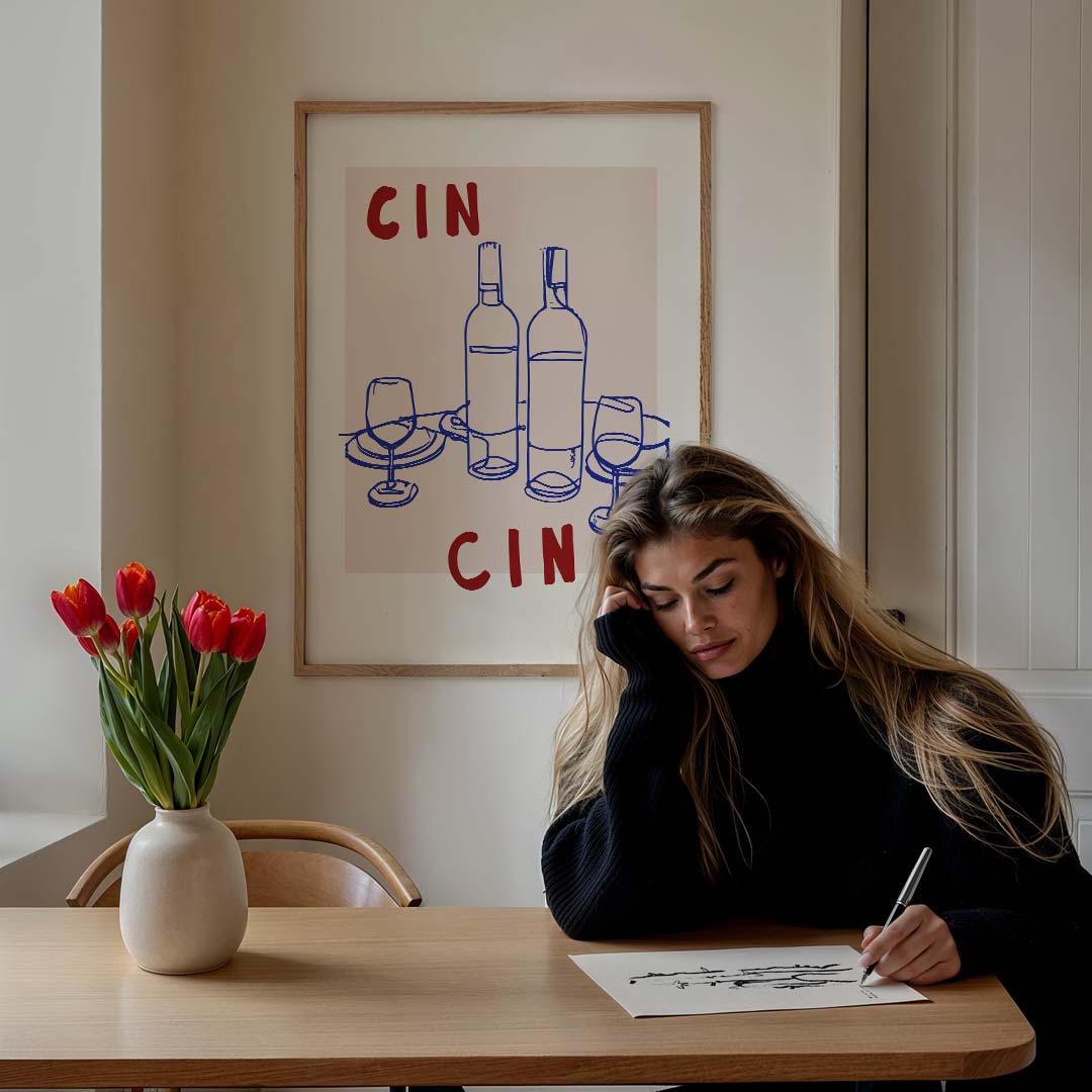Stijlvolle Cin Cin Wijnposter – culinaire wandkunst als portret poster