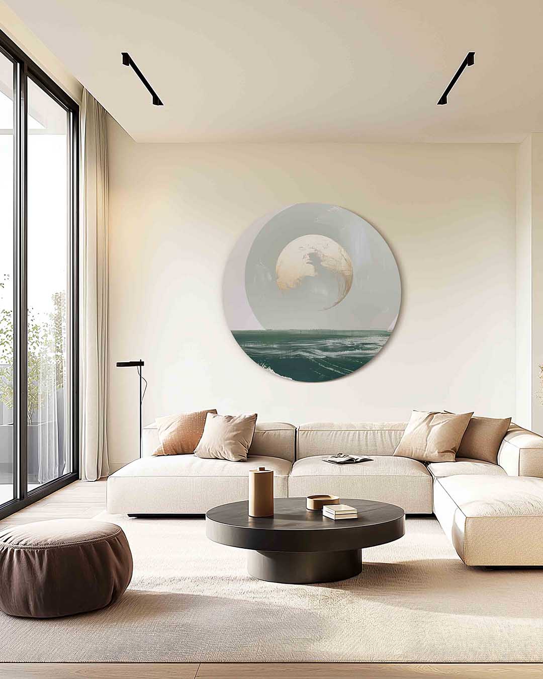 Maan en zee – kleurrijke muurcirkel als ronde wanddecoratie