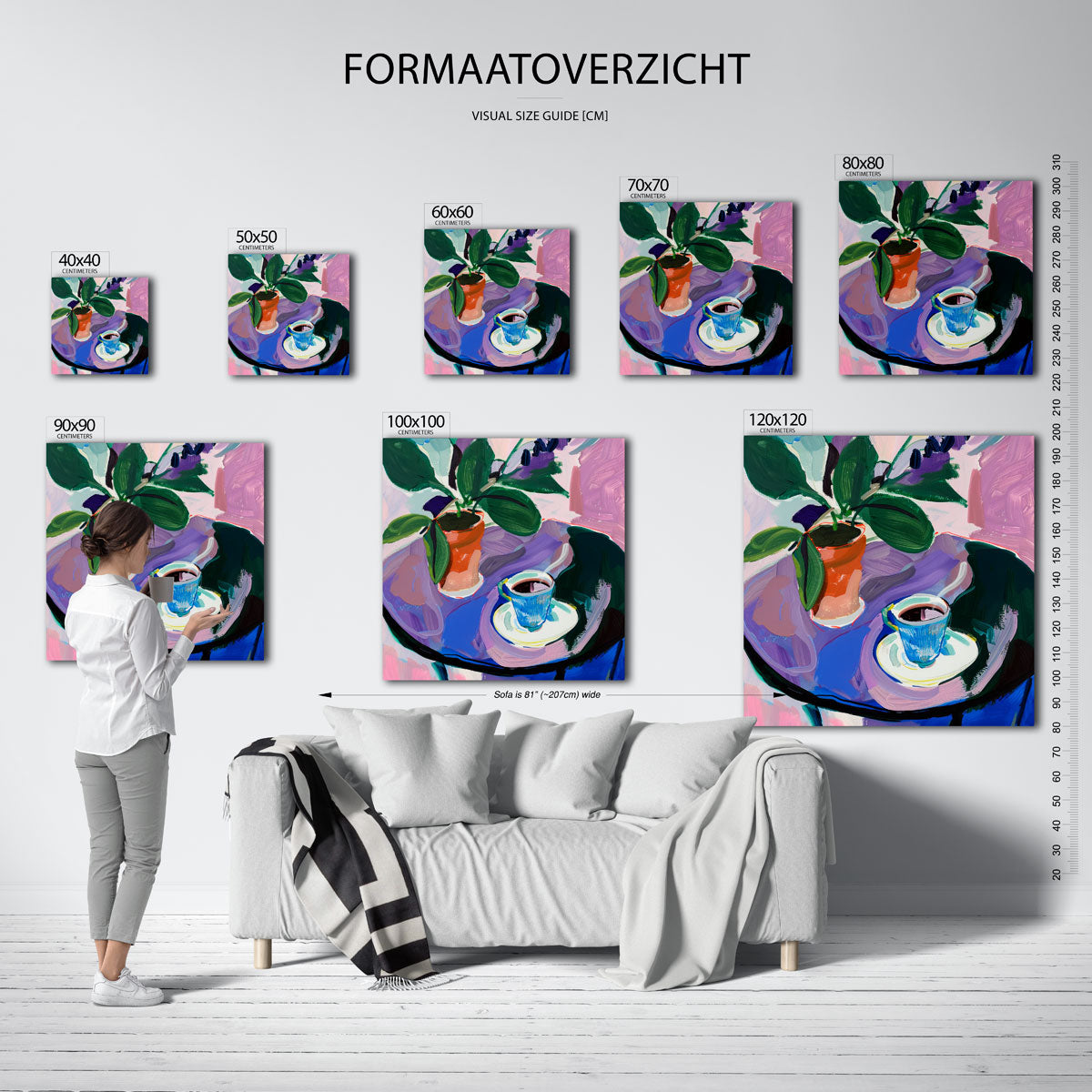 Plant en kopje – vierkante muurposter met kleurrijke illustratie