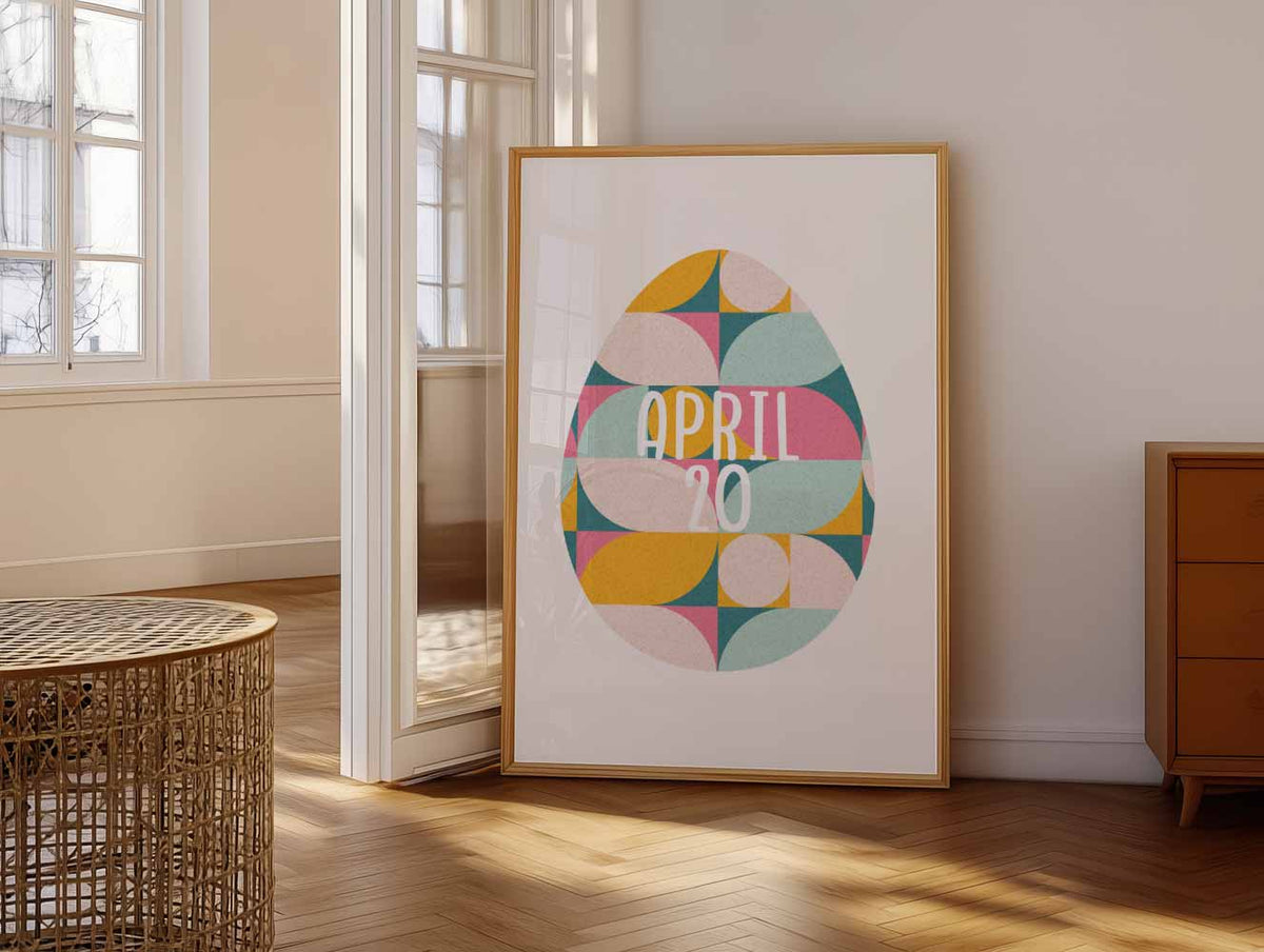 Retro Geometrische Poster - April 20 – vrolijke paasillustratie als portret poster