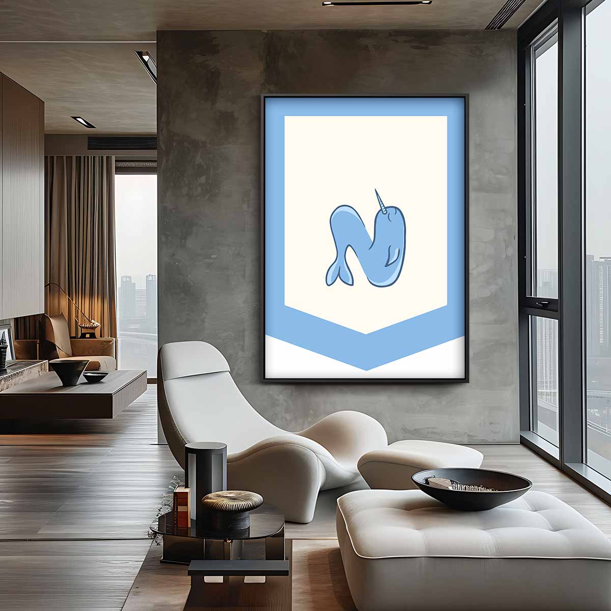 Narwal Illustratie – canvas wanddecoratie in portret formaat