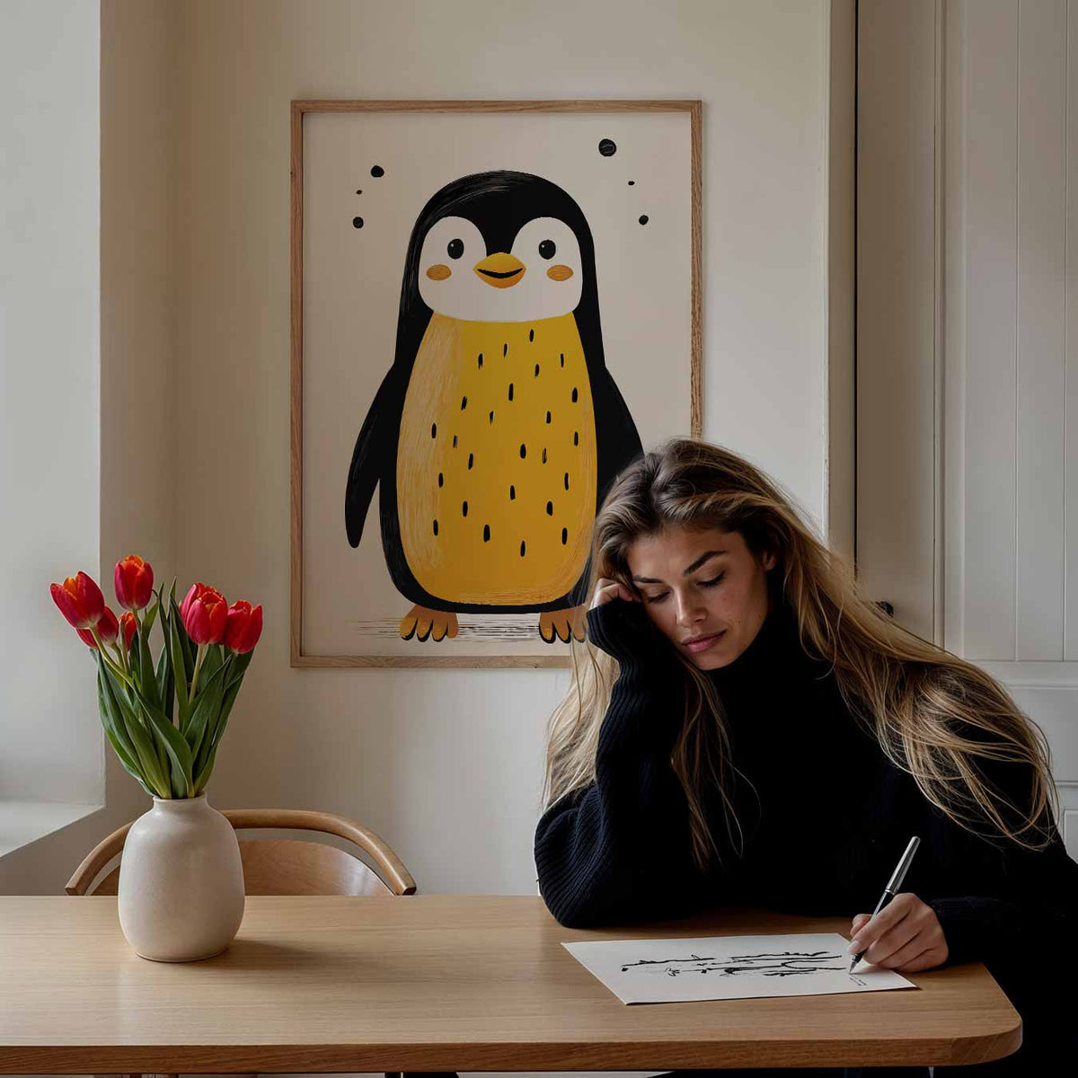 Vrolijke Pinguïn Illustratie – staande muurposter voor de kinderkamer