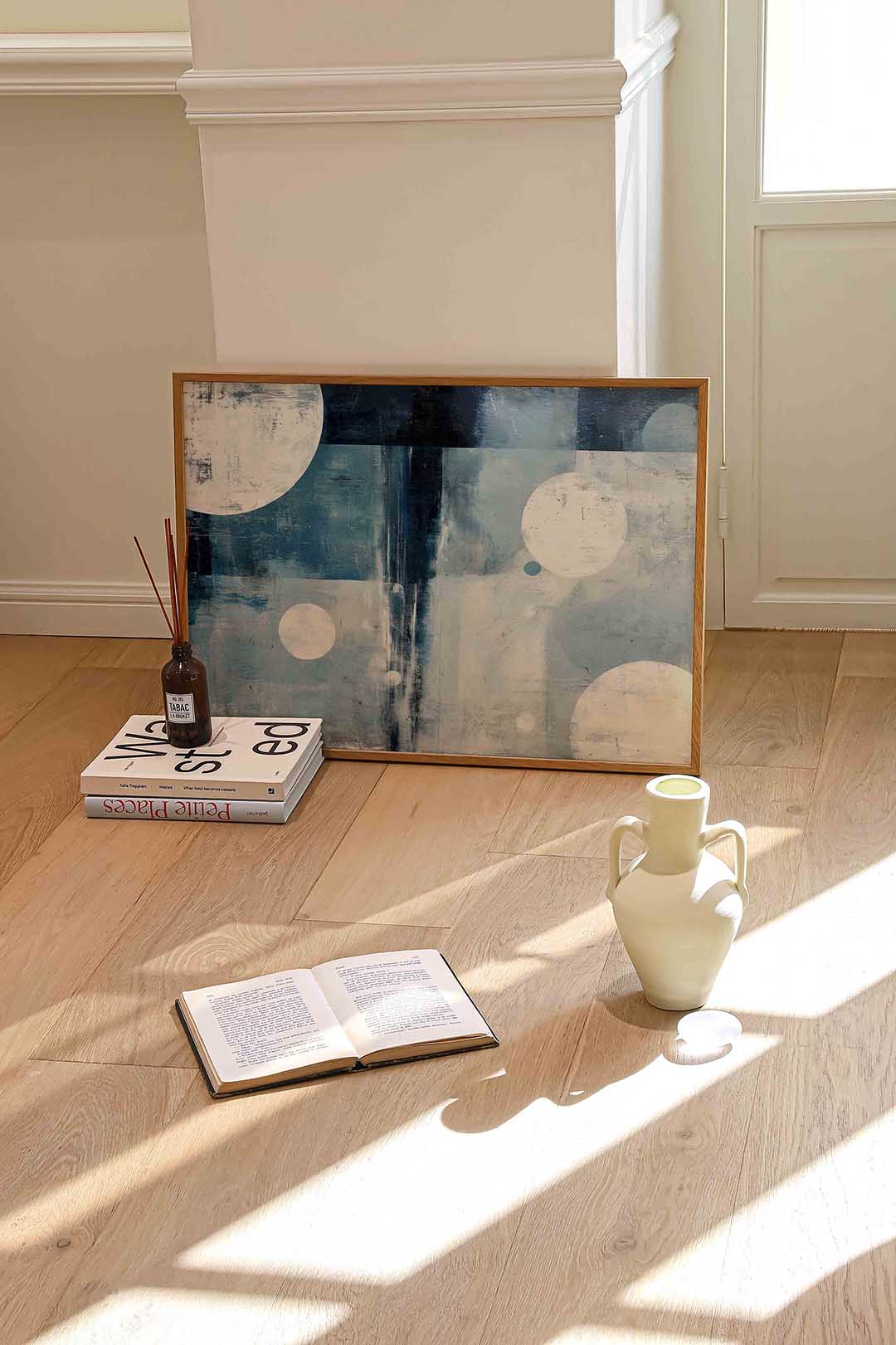 Blauwe cirkels – liggende abstracte wanddecoratie van WallArtistic