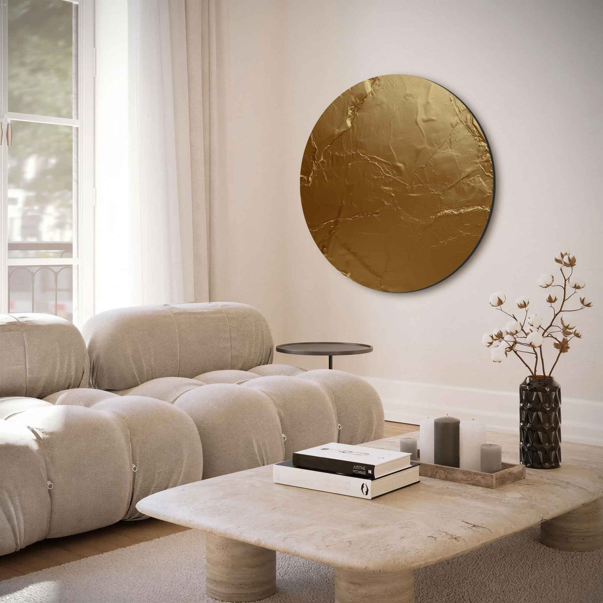 Goudkleurige textuur – moderne abstracte muurcirkel voor aan de muur