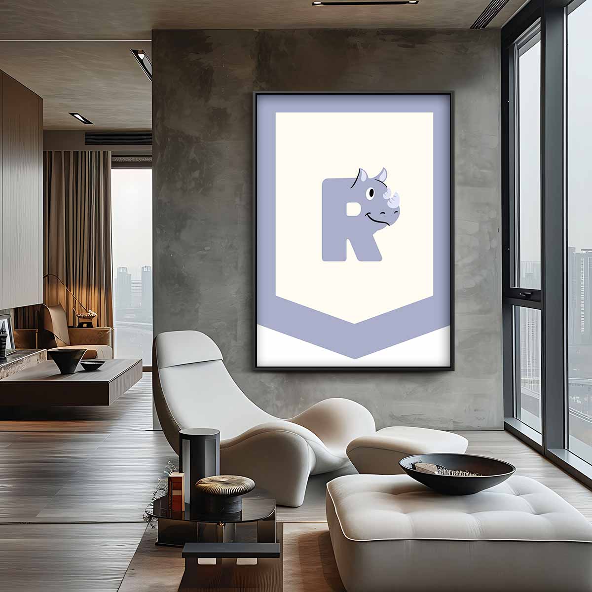 Speelse Neushoorn Logo – canvas wanddecoratie in portret formaat