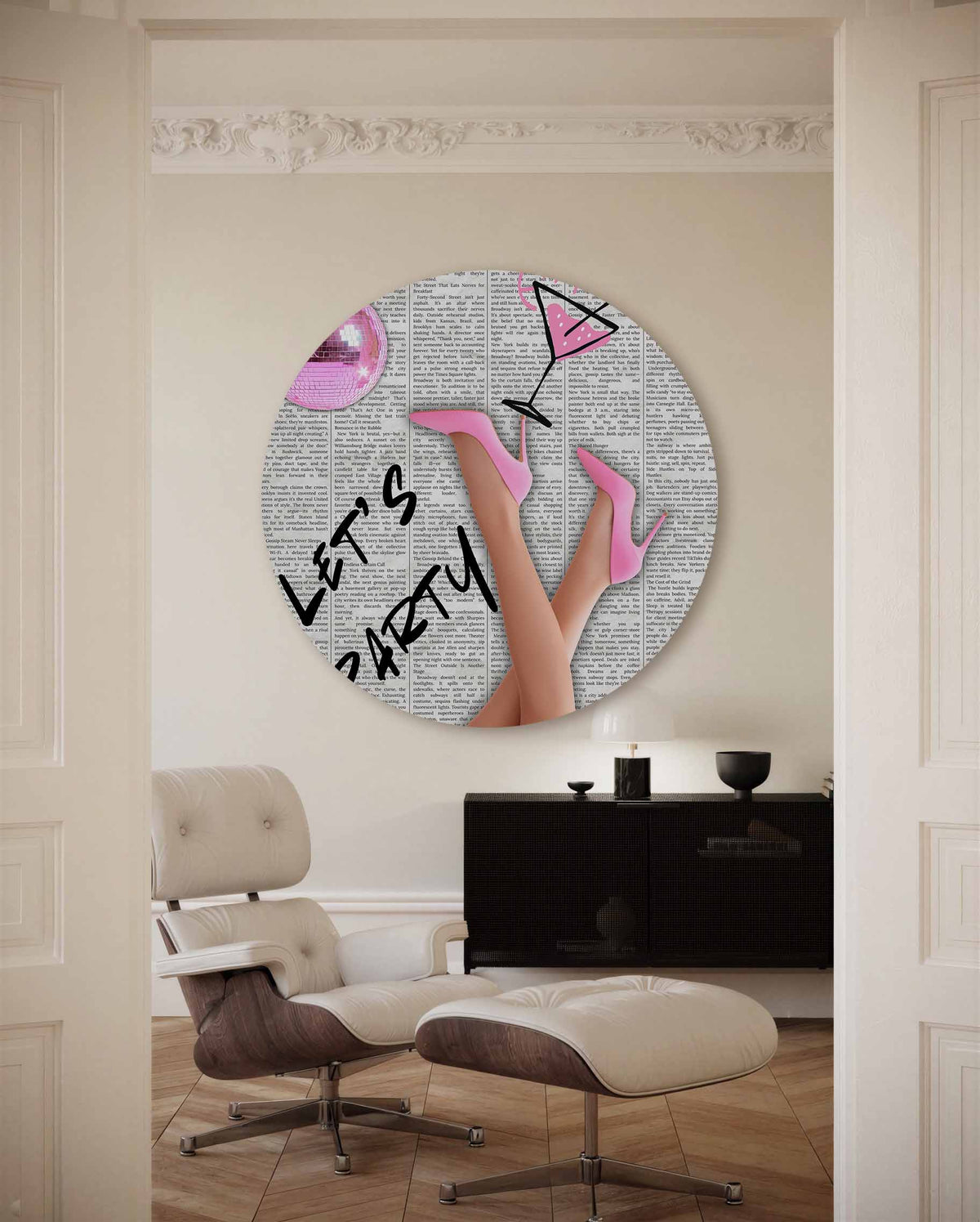 Let's party – kleurrijke Pop Art muurcirkel voor aan de muur