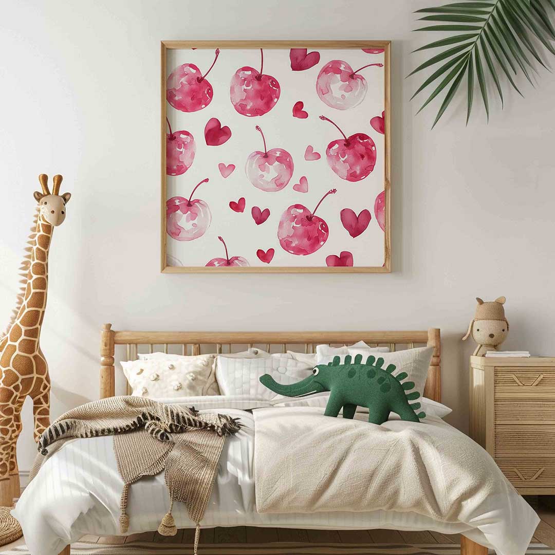 Kersen en harten – vierkante kinderkamer wanddecoratie van WallArtistic