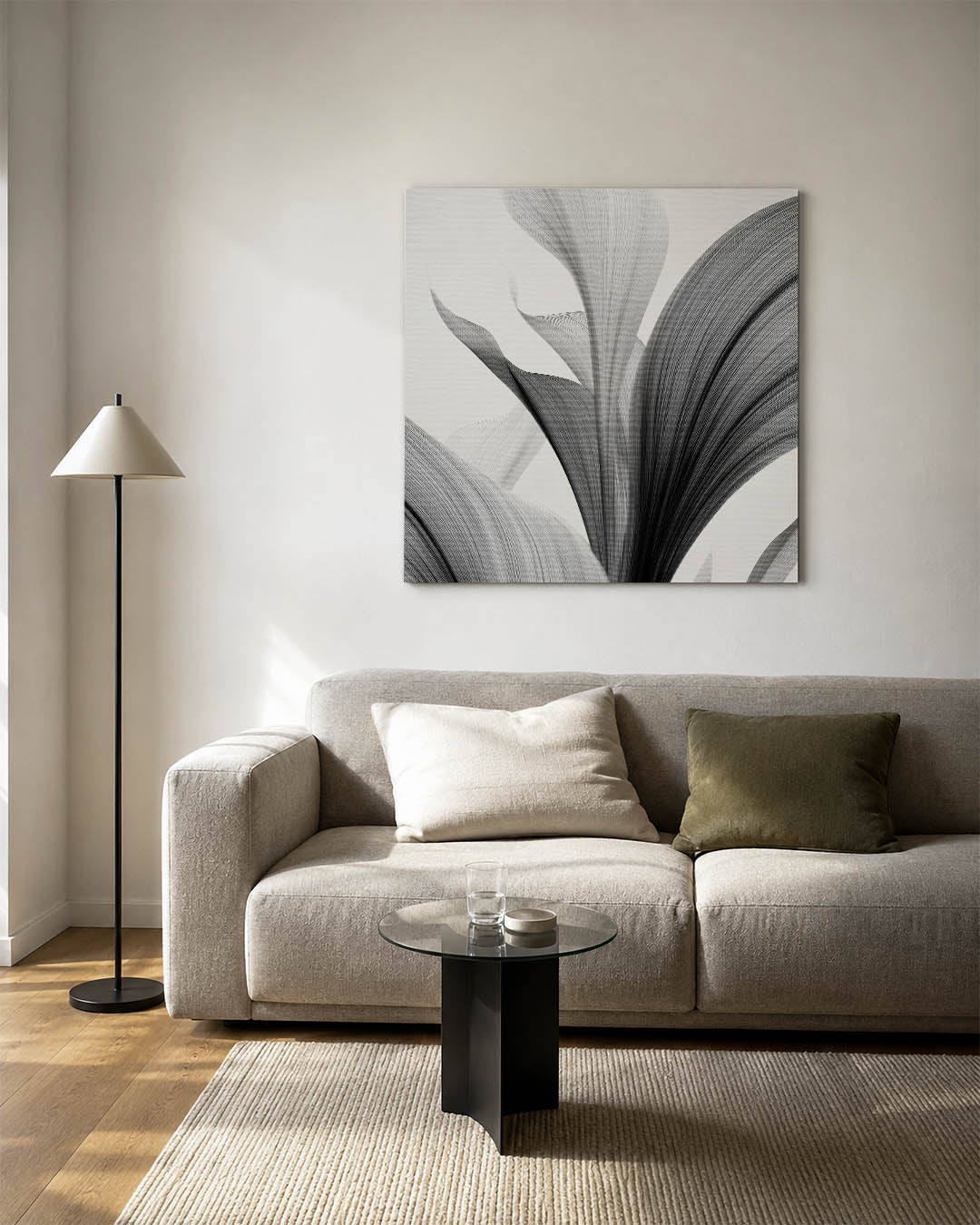 Organische lijnvormen kunstwerk – vierkante wanddecoratie – dit werk toont vloeiende, organische vormen met een spel van