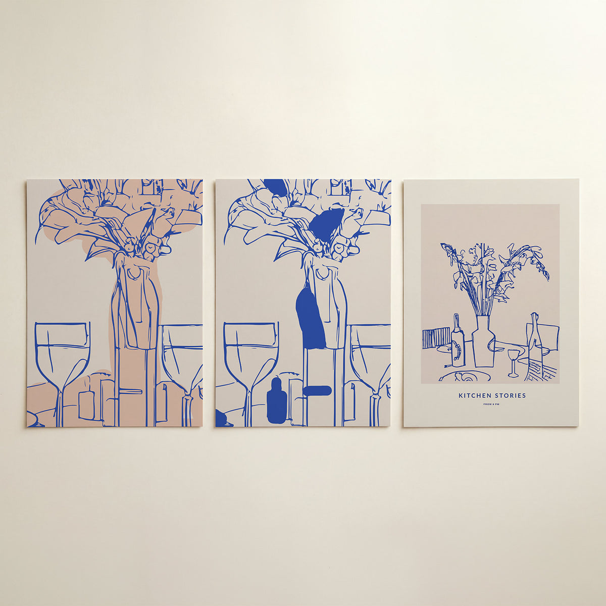 Lijnen en vormen – driedelige posterset in interieur