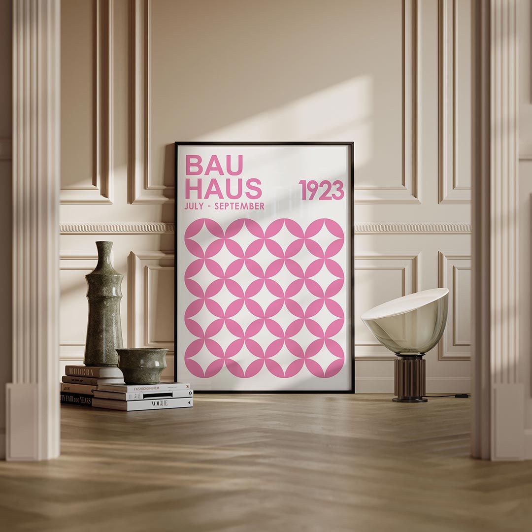 Roze cirkelpatroon – moderne Bauhaus wandkunst als poster