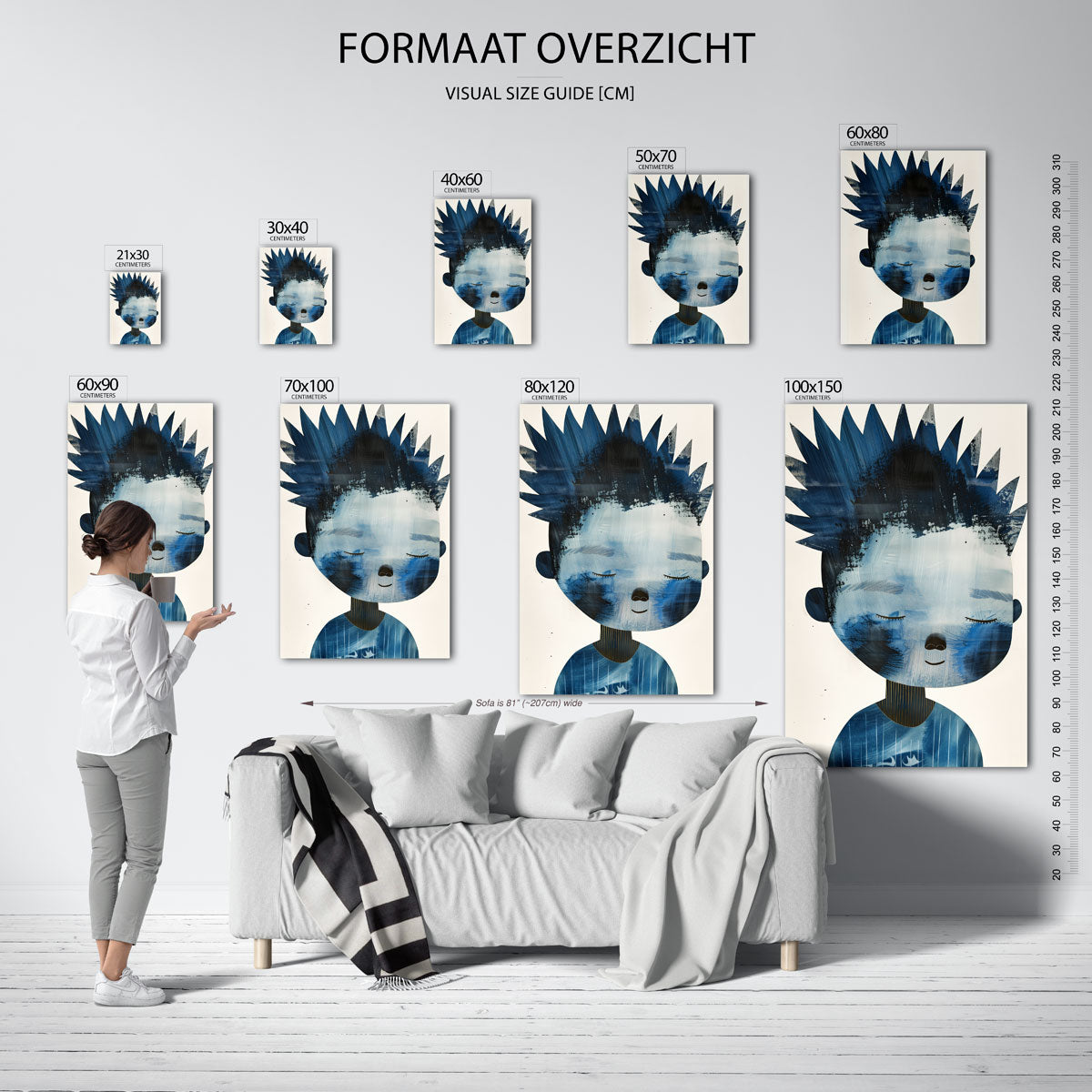 Blauw figuur – staande muurposter voor de kinderkamer