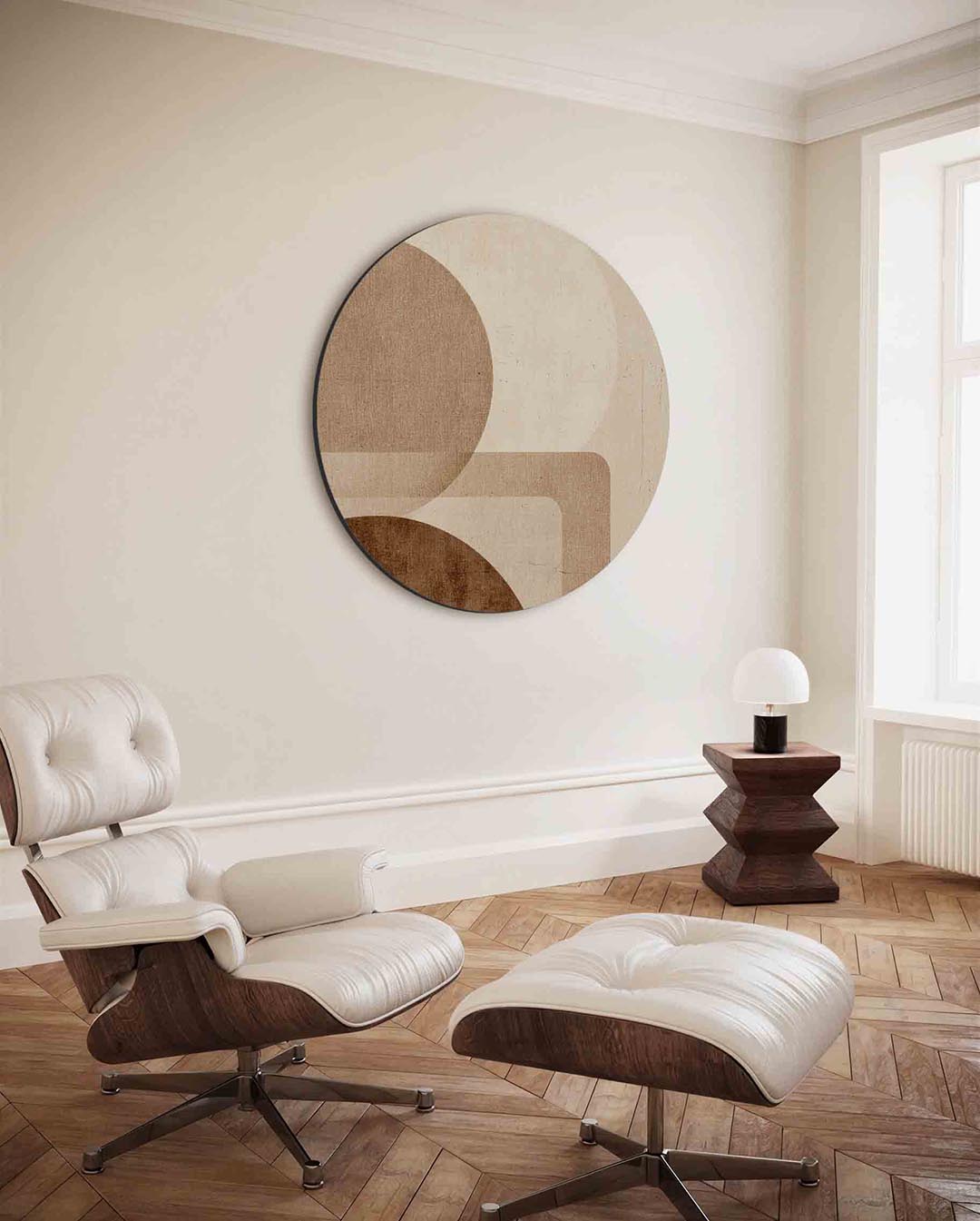 Abstracte vormen – ronde wanddecoratie met abstract ontwerp