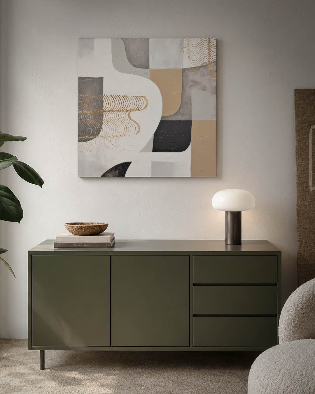 Organische vormen compositie kunstwerk – detailweergave – dit werk toont een dynamische compositie van vloeiende lijnen en