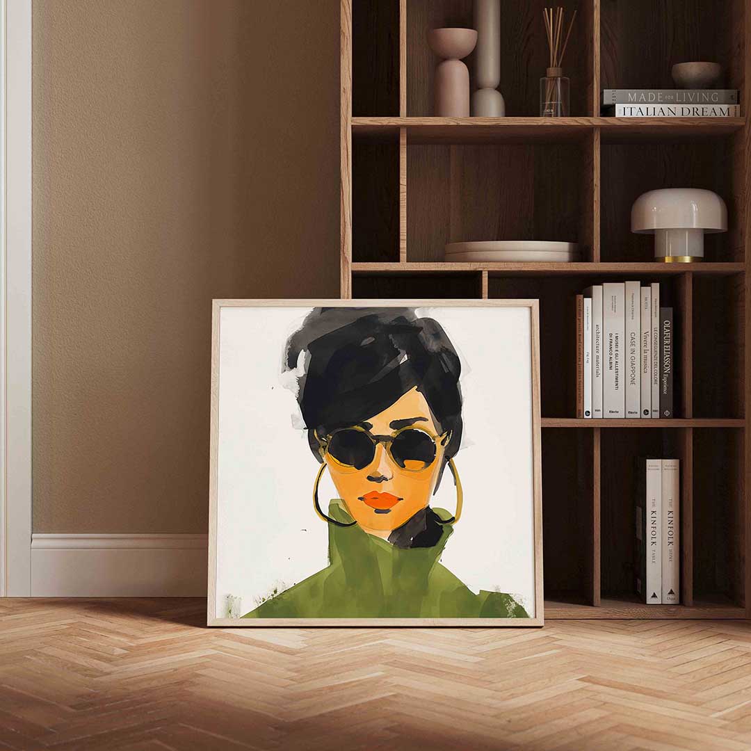 Vrouw met zonnebril – portret poster in vierkant formaat