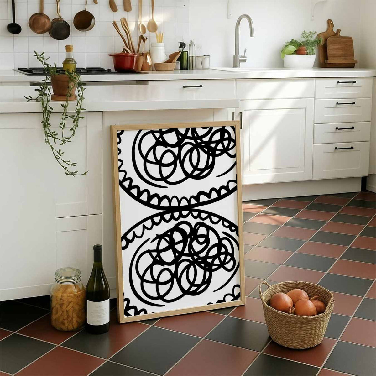 Elegante Krullende Patronen – staande muurposter voor keuken of eethoek