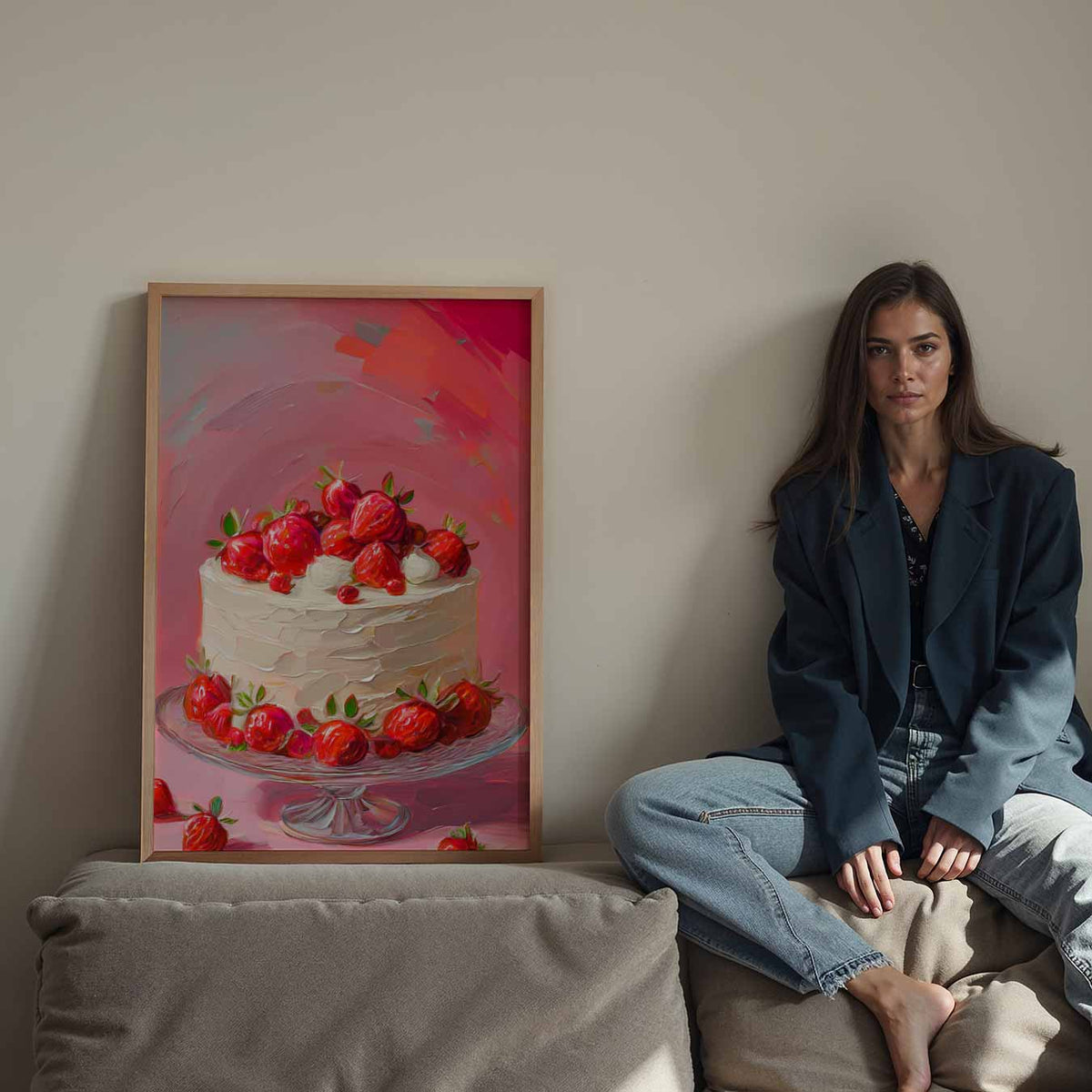 Zomerse Aardbeientaart Kunstposter – staande keuken wanddecoratie van WallArtistic