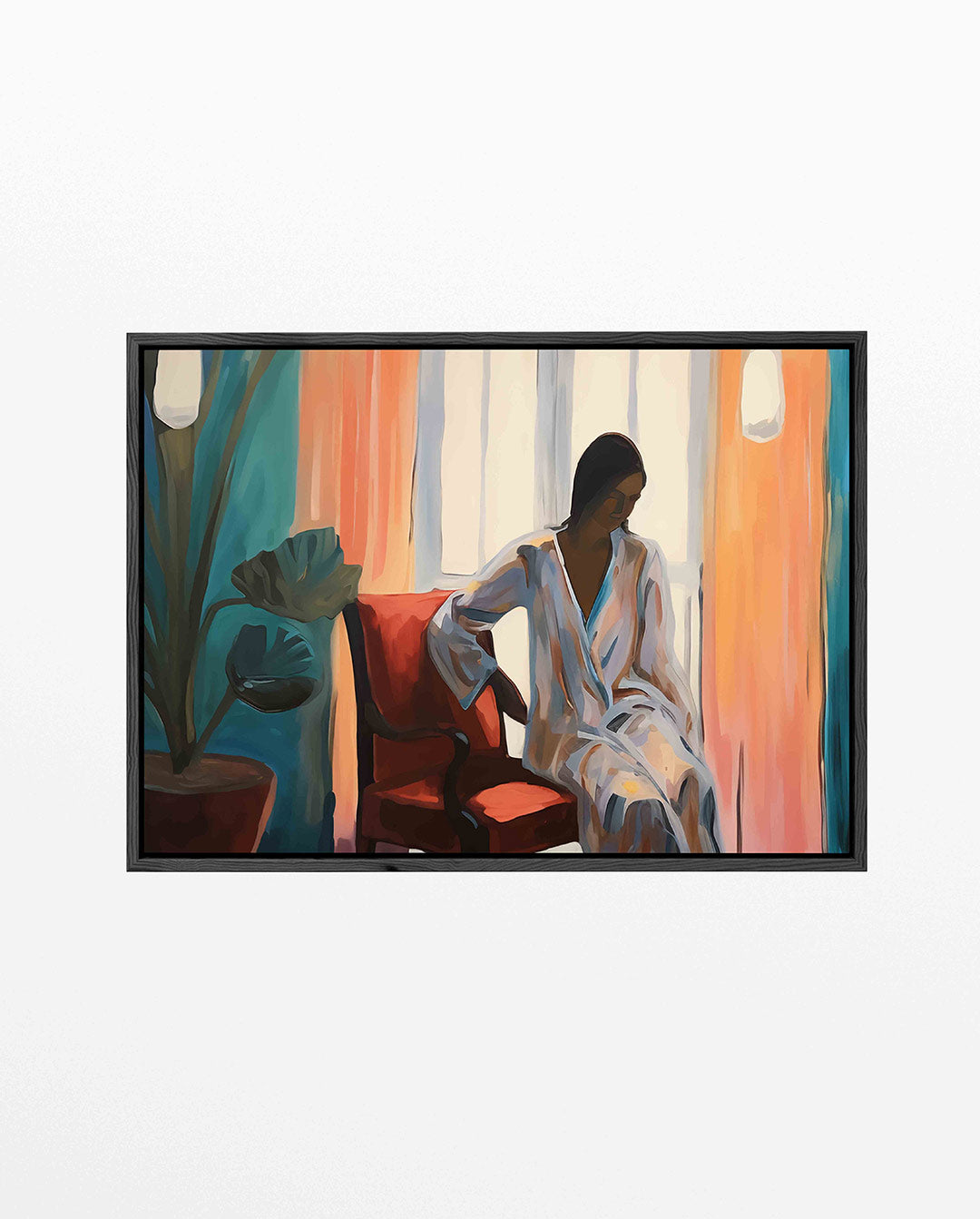 Vrouw in interieur – liggend portret kunstwerk