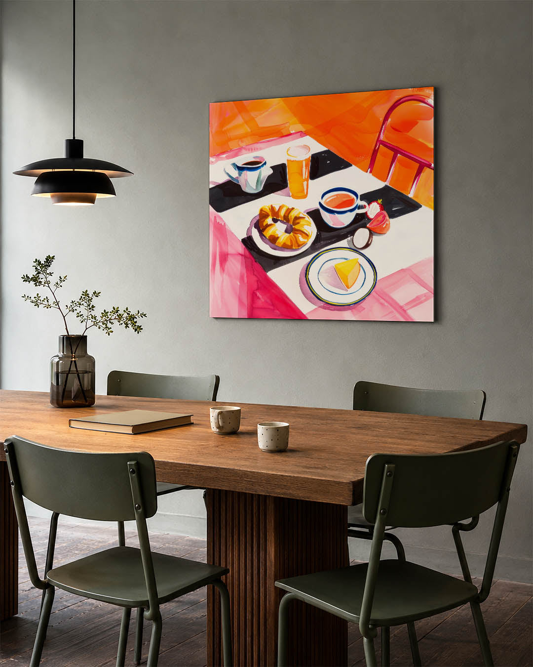 Kleurrijk ontbijt tafereel kunstwerk – tweede productweergave – dit werk toont een levendig tafereel met een ontbijt op