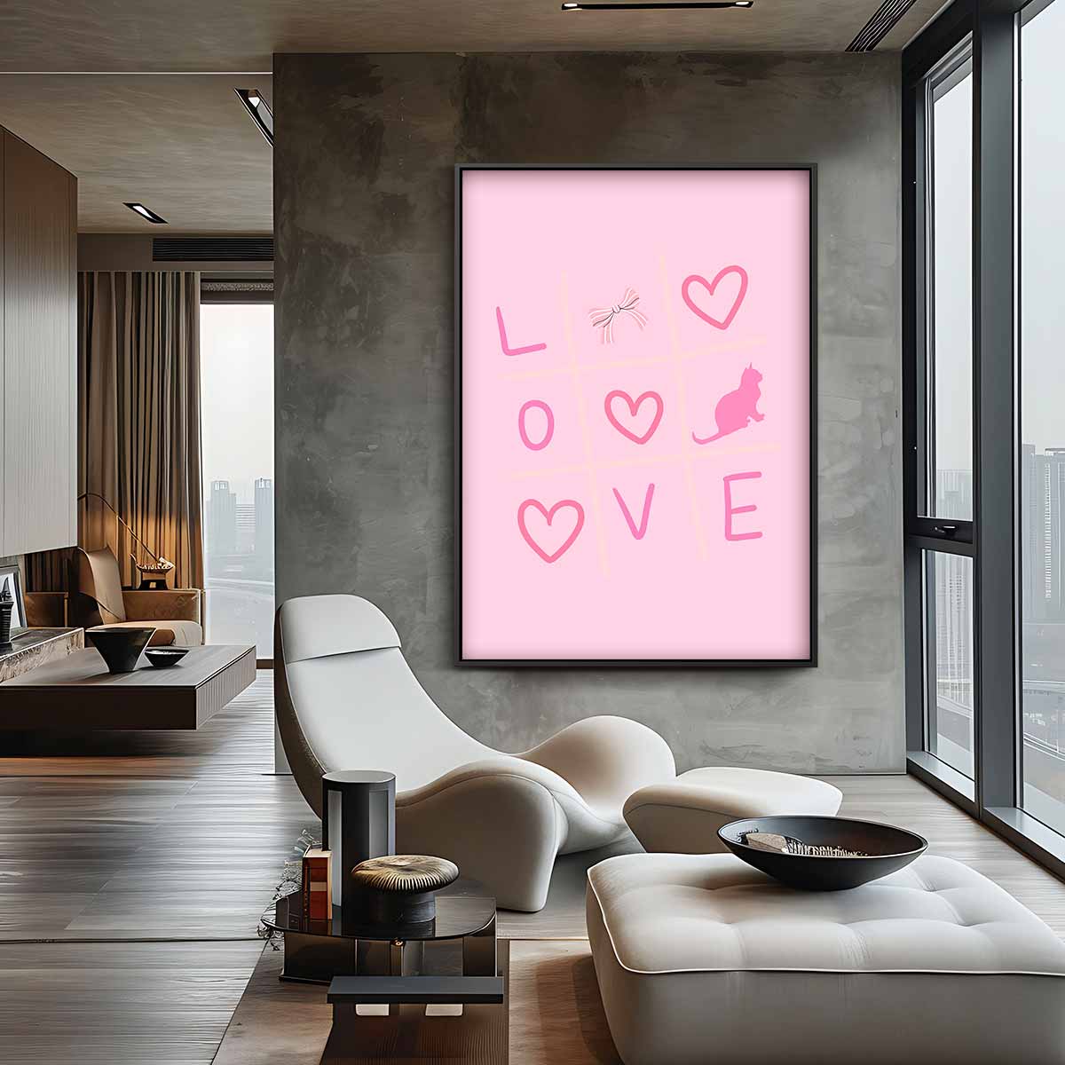 Liefdevolle Tic-Tac-Toe Kunst – staande wandkunst voor woonkamer of interieur
