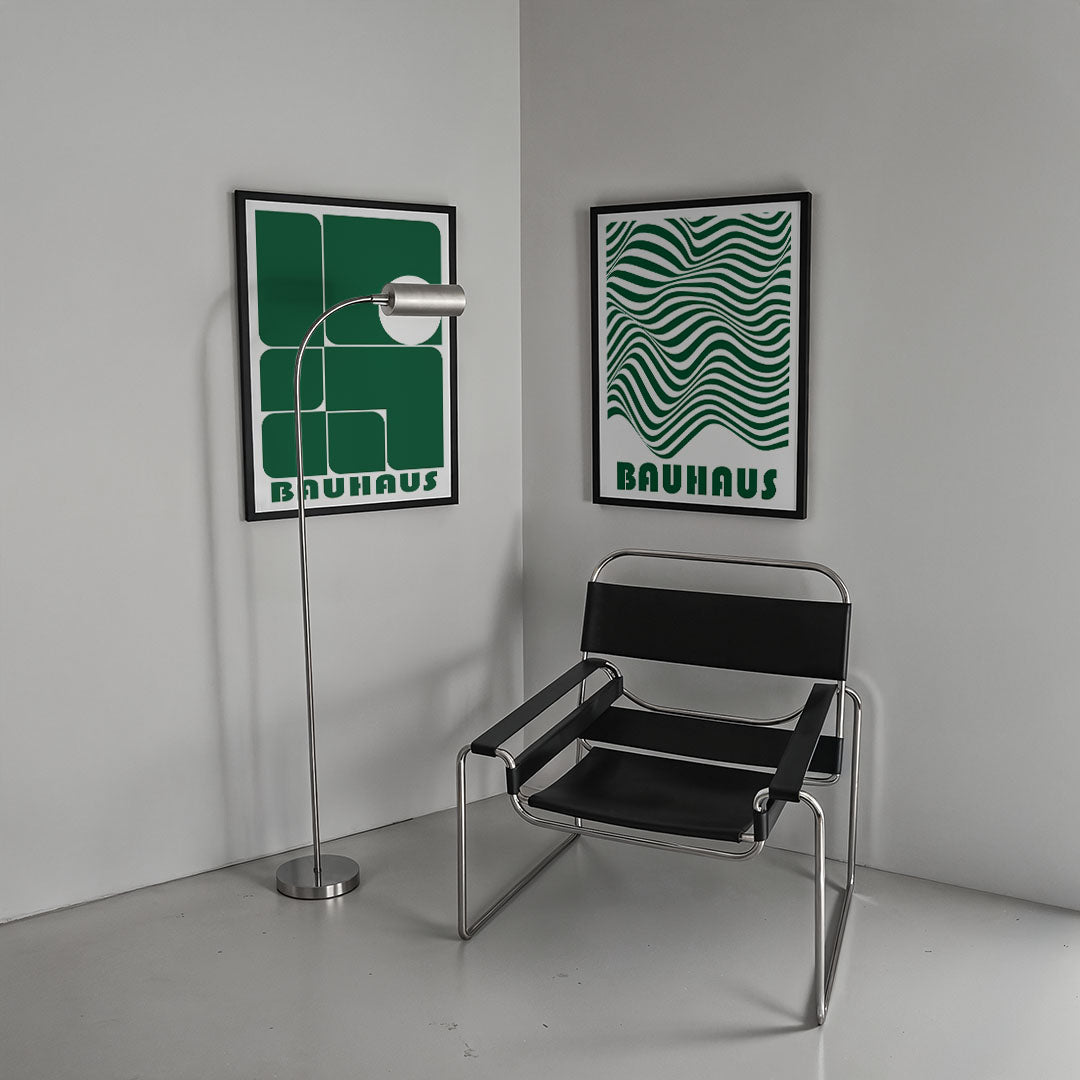 Vorm en balans Posterset-Bauhaus-geïnspireerde geometrische posters in een modern interieur