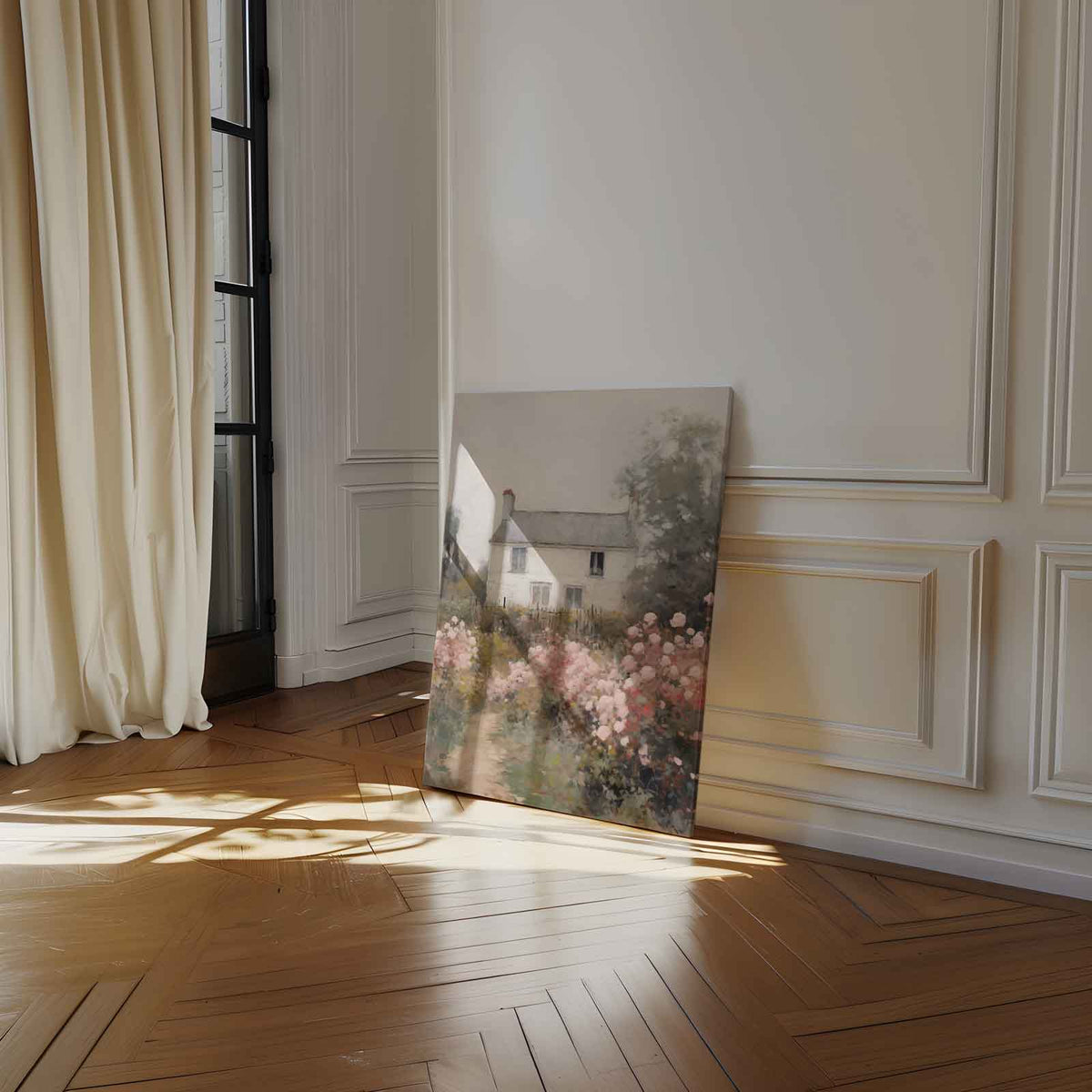 Romantisch Landhuis met Rozentuin – staand kunstwerk voor modern interieur