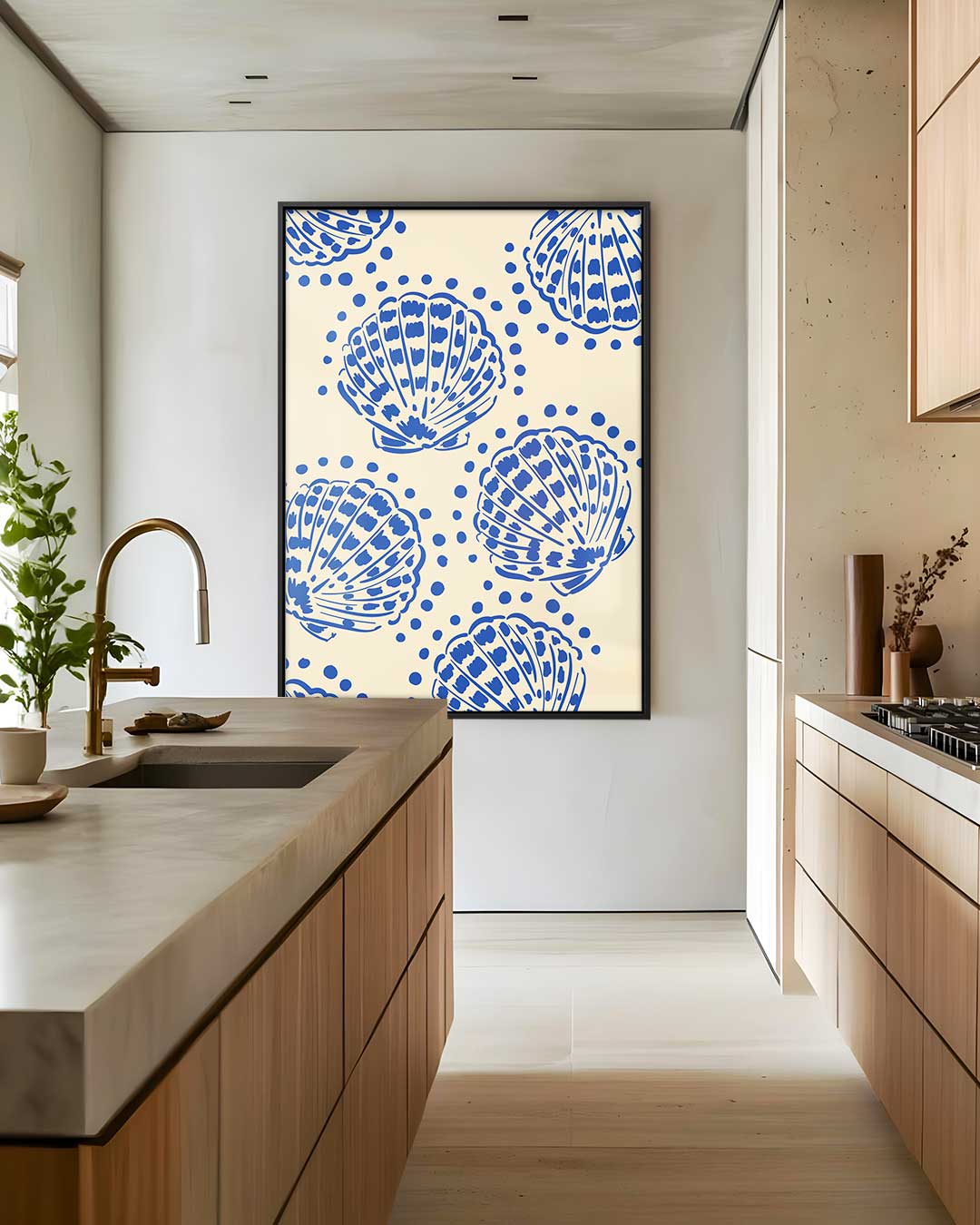 Blauwe Schelpenpatroon – staand kunstwerk voor modern interieur